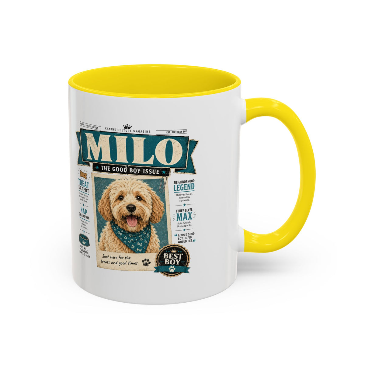 Milo Bailey Dog Dad Mom Personalized Dog Mug – “Milo” Good Boy Vintage Pet Coffee Mug