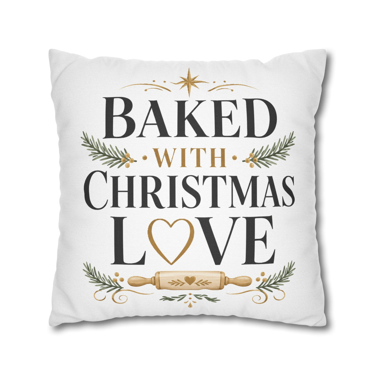Christmas Baking Pillowcase — “Baked with Christmas Love” Decorative Throw Pillowcase