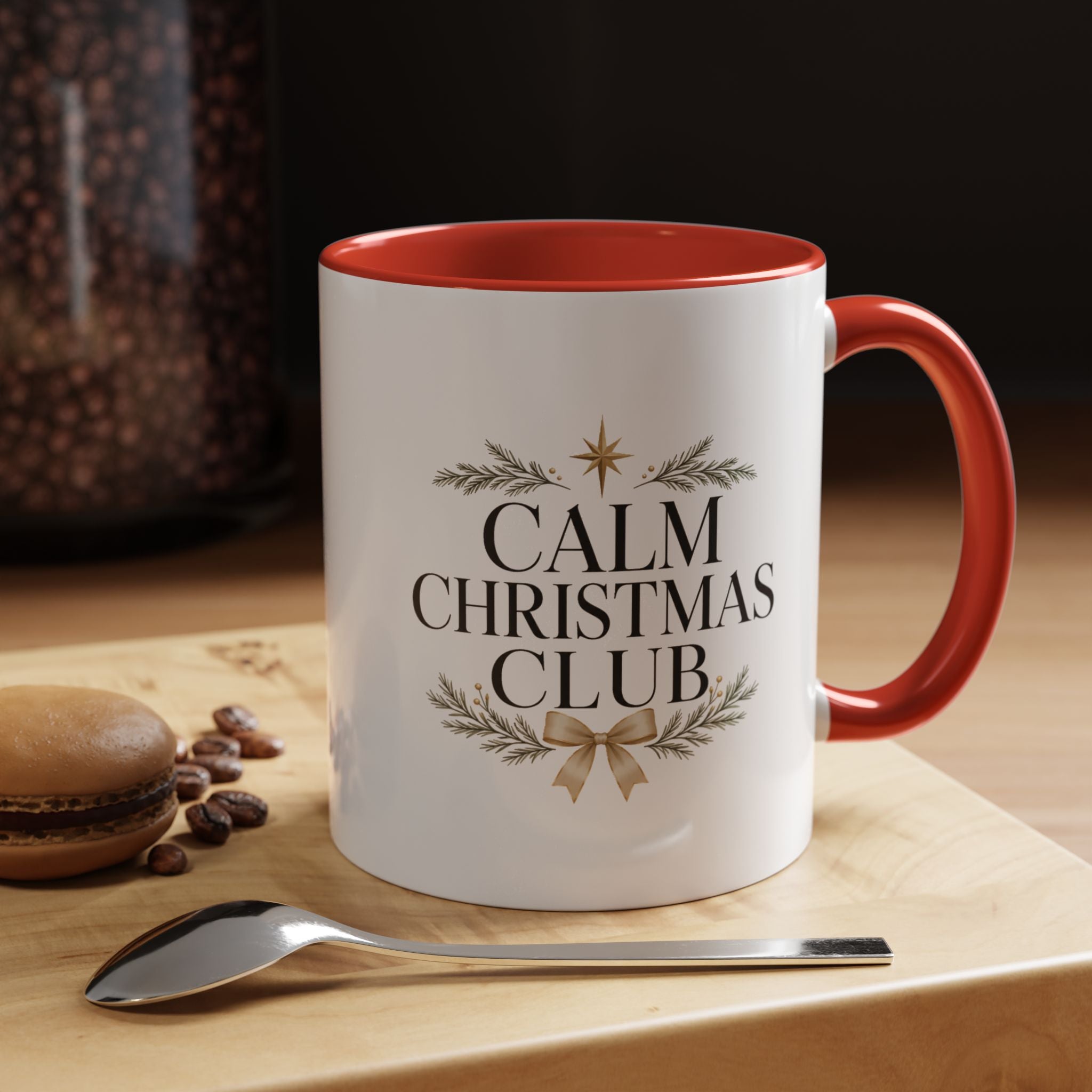 Christmas Calm Christmas Club Accent Coffee Mug — Holiday Floral Wreath