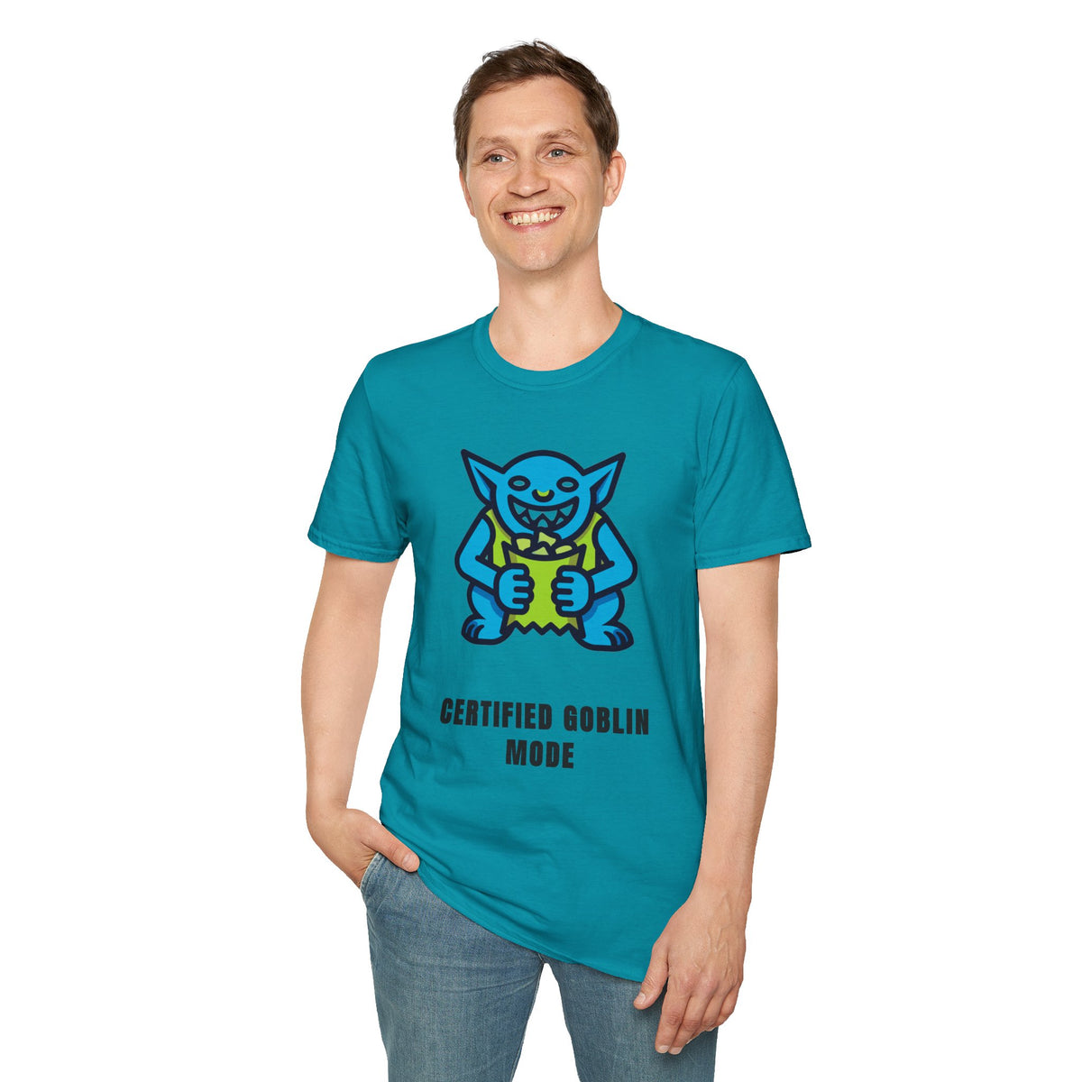 Gritty Goblin Graphic Tee - Cute Blue Goblin "Destined Goblin Mode" T-Shirt - Trending Now - September 2026