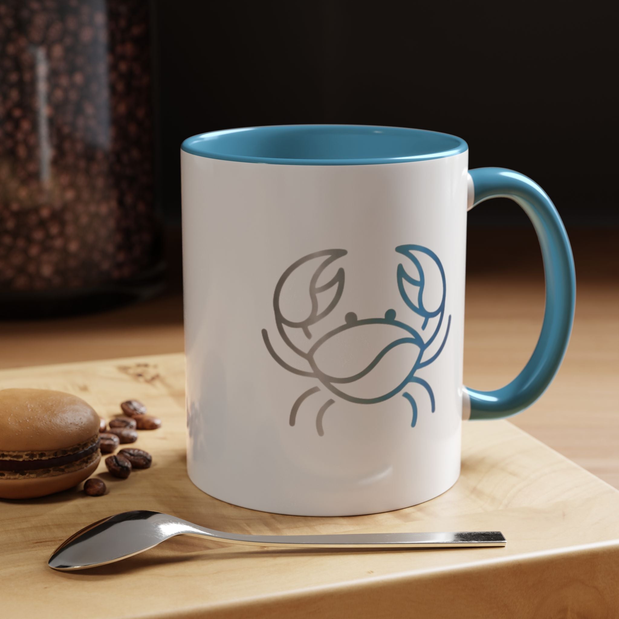 Crab Accent Coffee Mug — Minimal Coastal Zodiac Crab Design