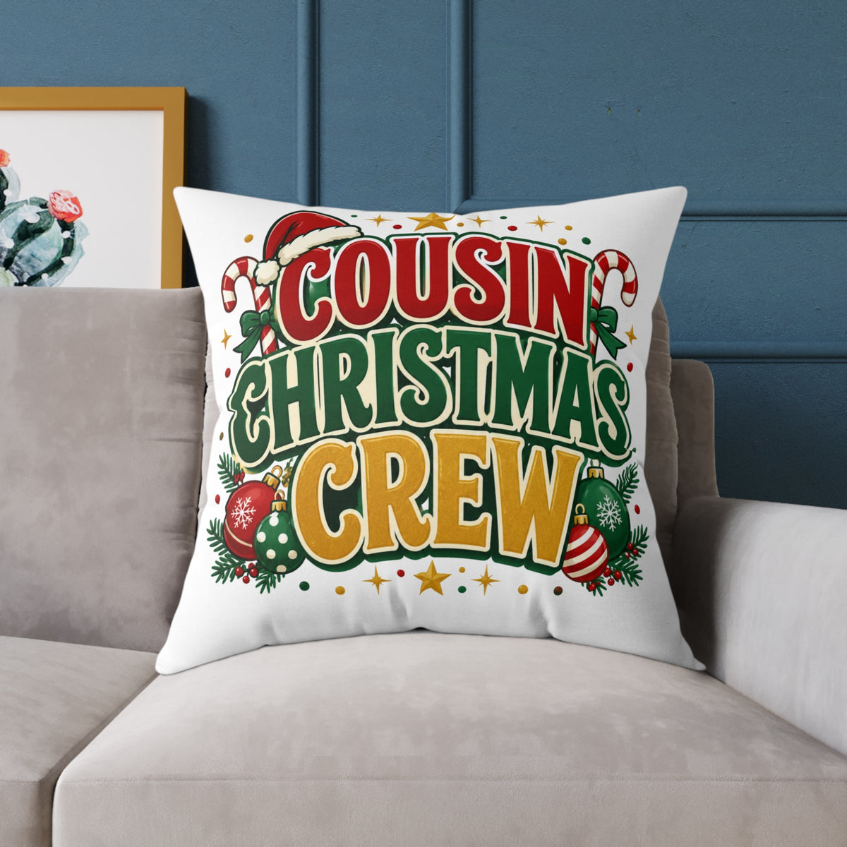 Cousin Christmas Crew Throw Pillow — Festive Holiday Decorative Cushion