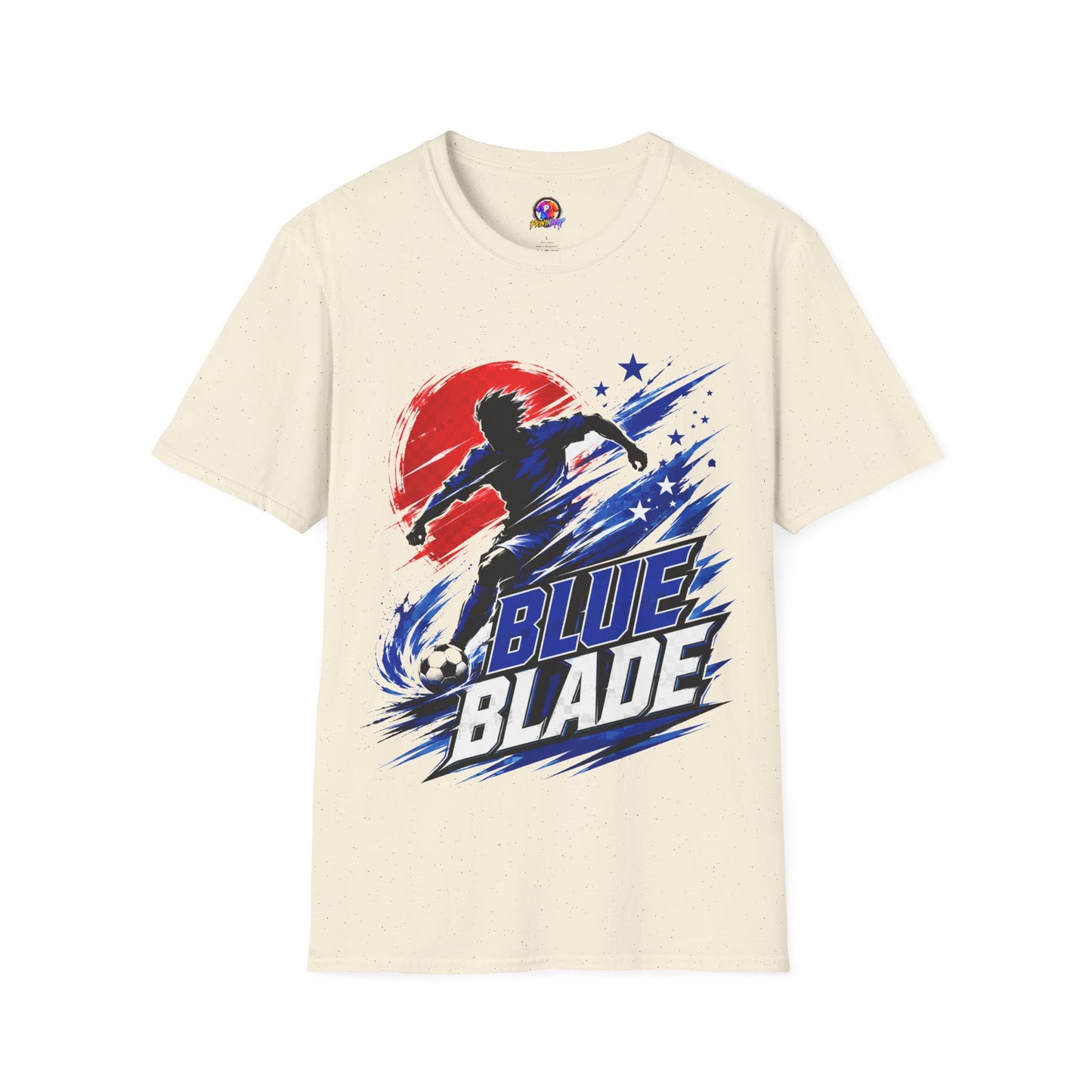 Japan T-Shirt — Blue Blade Soccer Graphic Tee (Red & Blue Starburst)