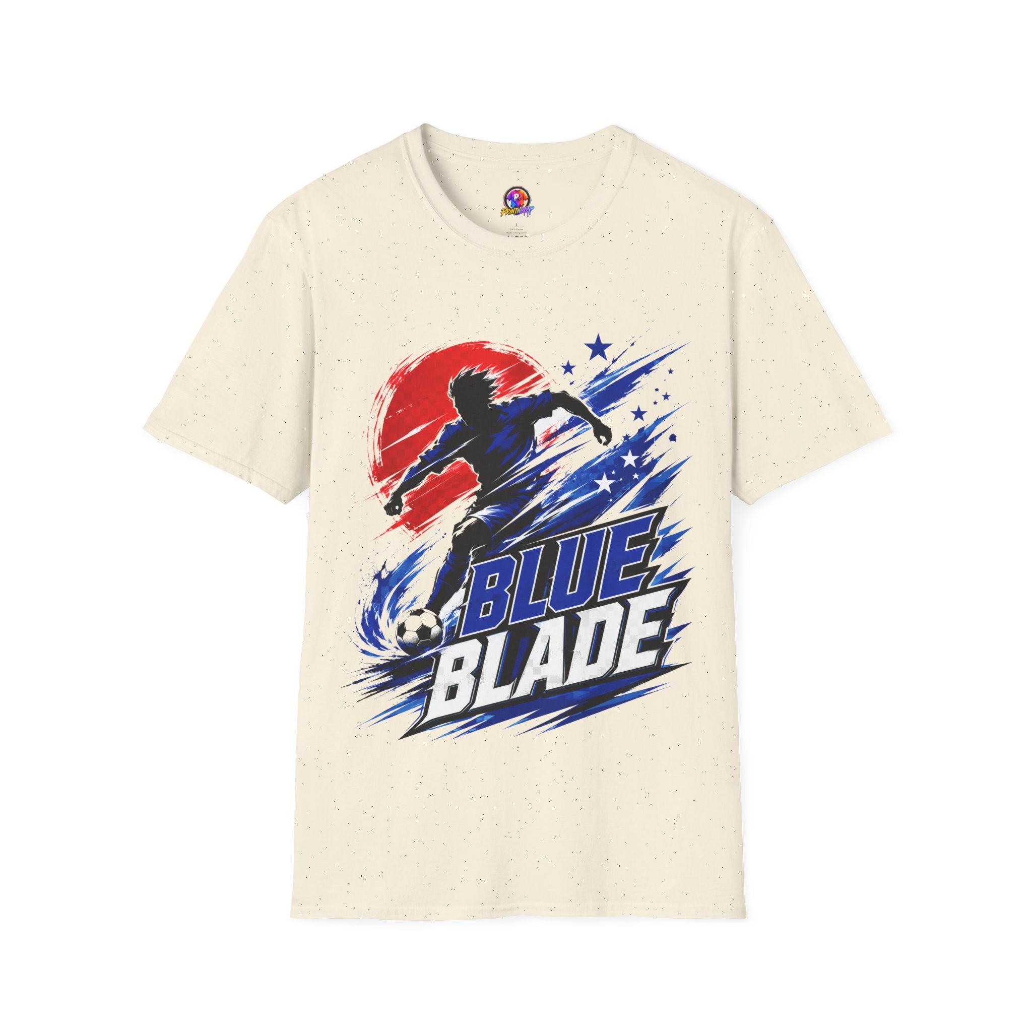 Japan T-Shirt — Blue Blade Soccer Graphic Tee (Red & Blue Starburst)