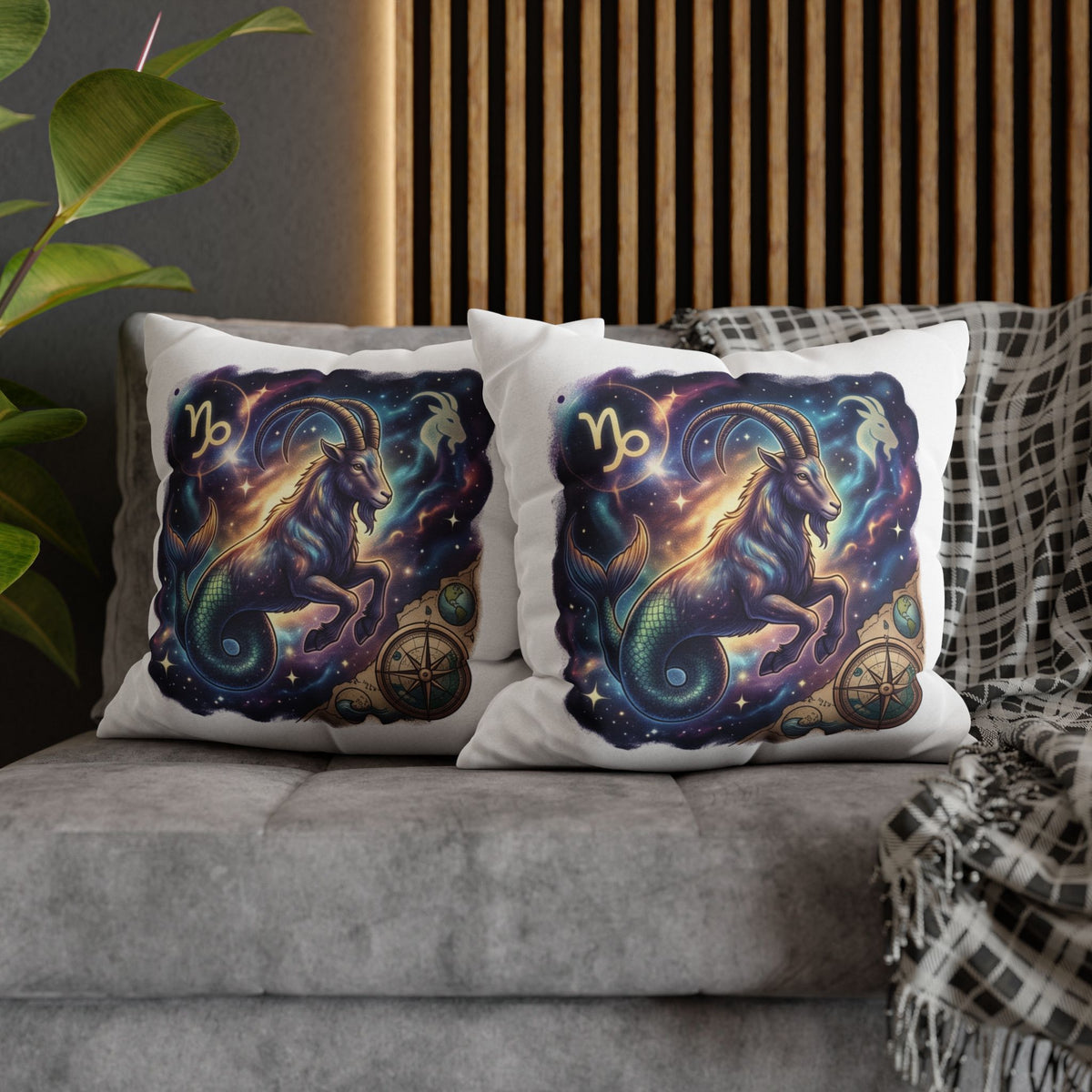 Capricorn Zodiac Throw Pillowcase — Mystical Goat Constellation Home Decor