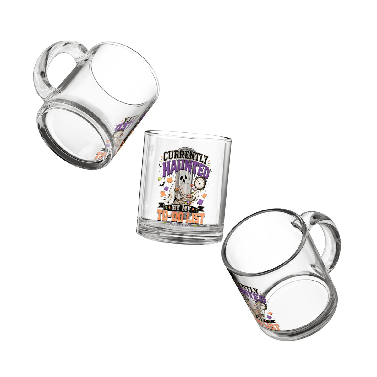 Halloween Glass Mug 10 oz  Currently Haunted By My To-Do List Glass Mug — 10oz Halloween Coffee Cup