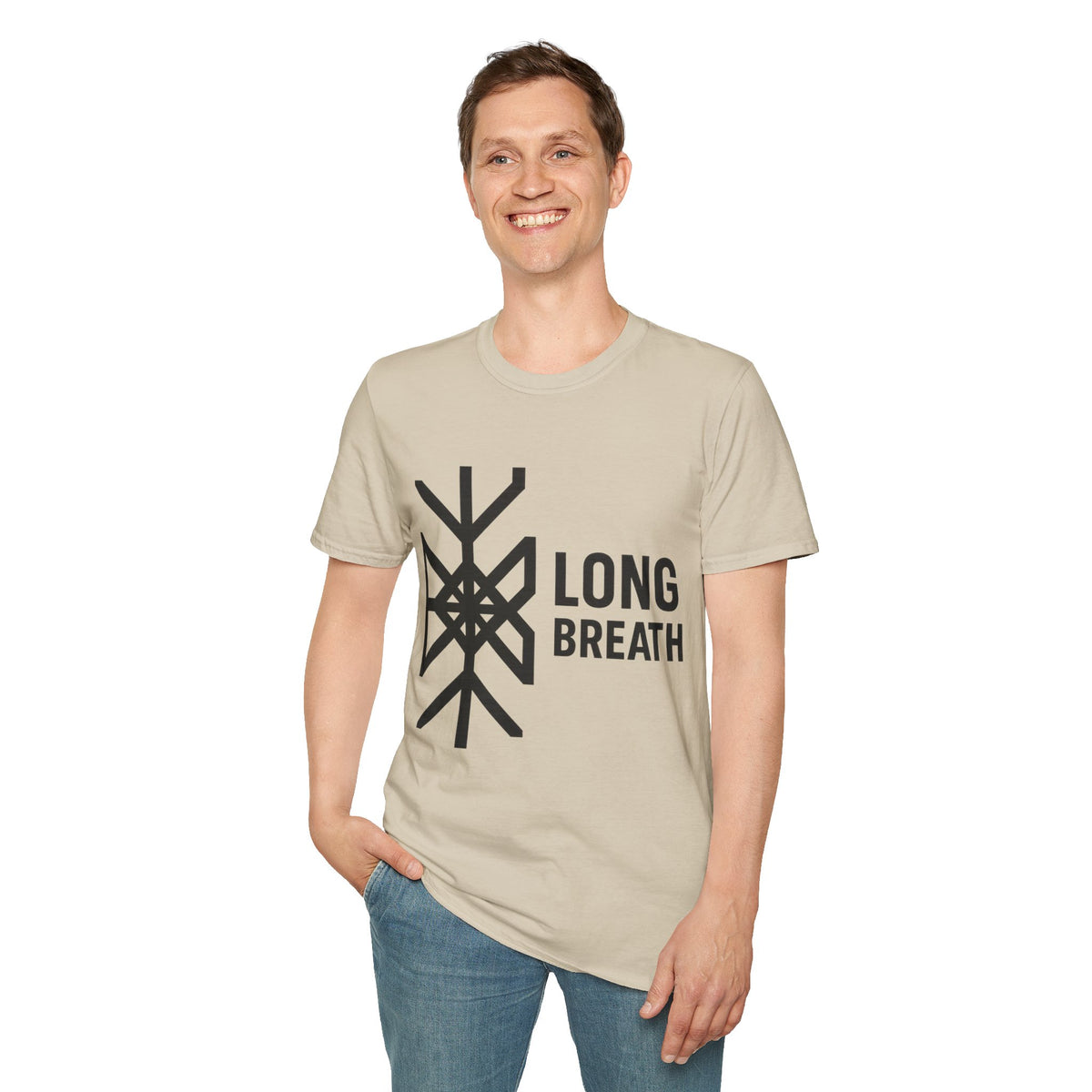 "Long Breath" Nordic Rune Graphic Tee - Minimalist Wellness Vegvisir White T-Shirt - Trending Now - September 2026