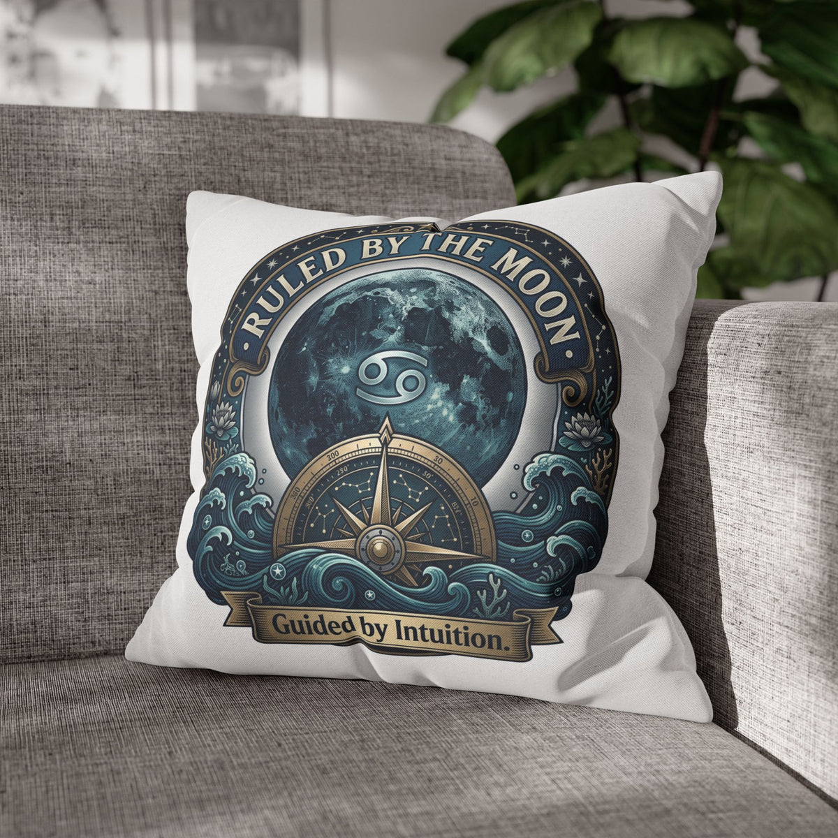 Ruled by the Moon Cancer Zodiac Pillowcase — 'Guided by Intuition' Decorative Throw Pillow Cover