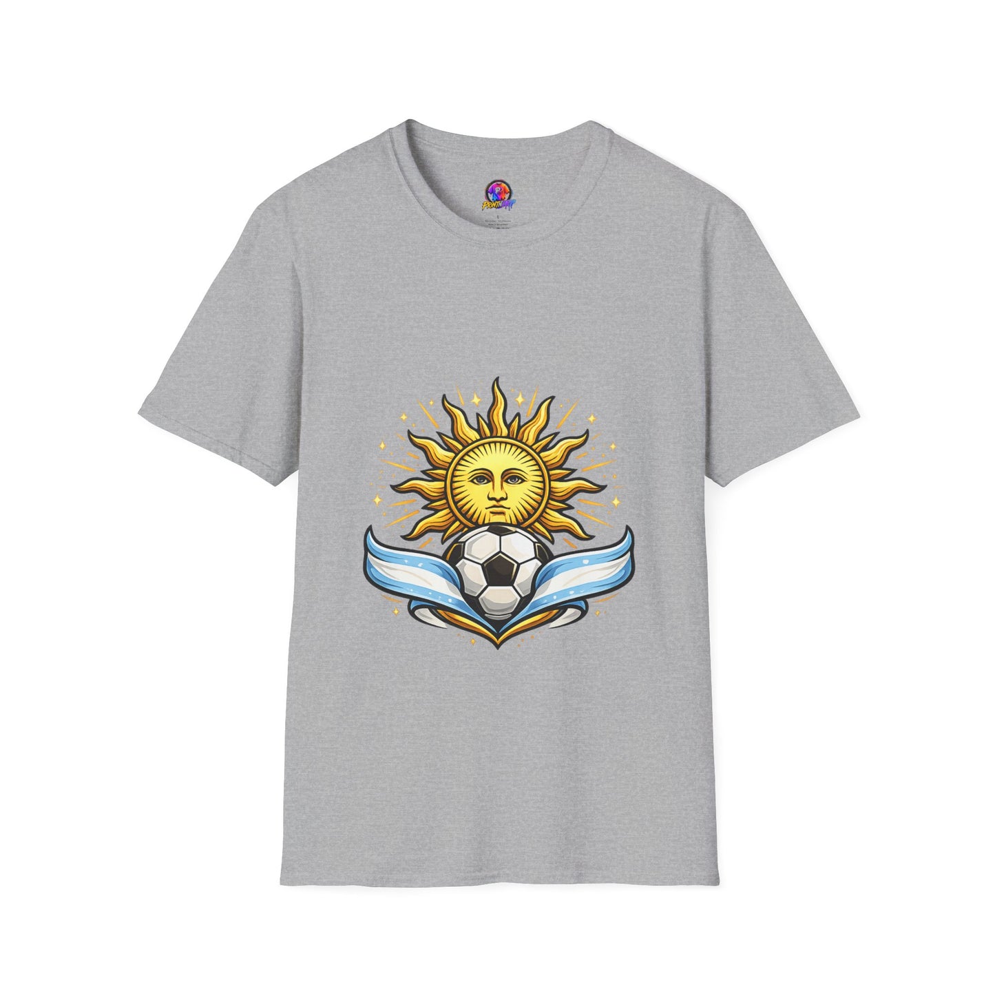 Argentina Sun Face Soccer T-Shirt — Retro Celestial Football Tee