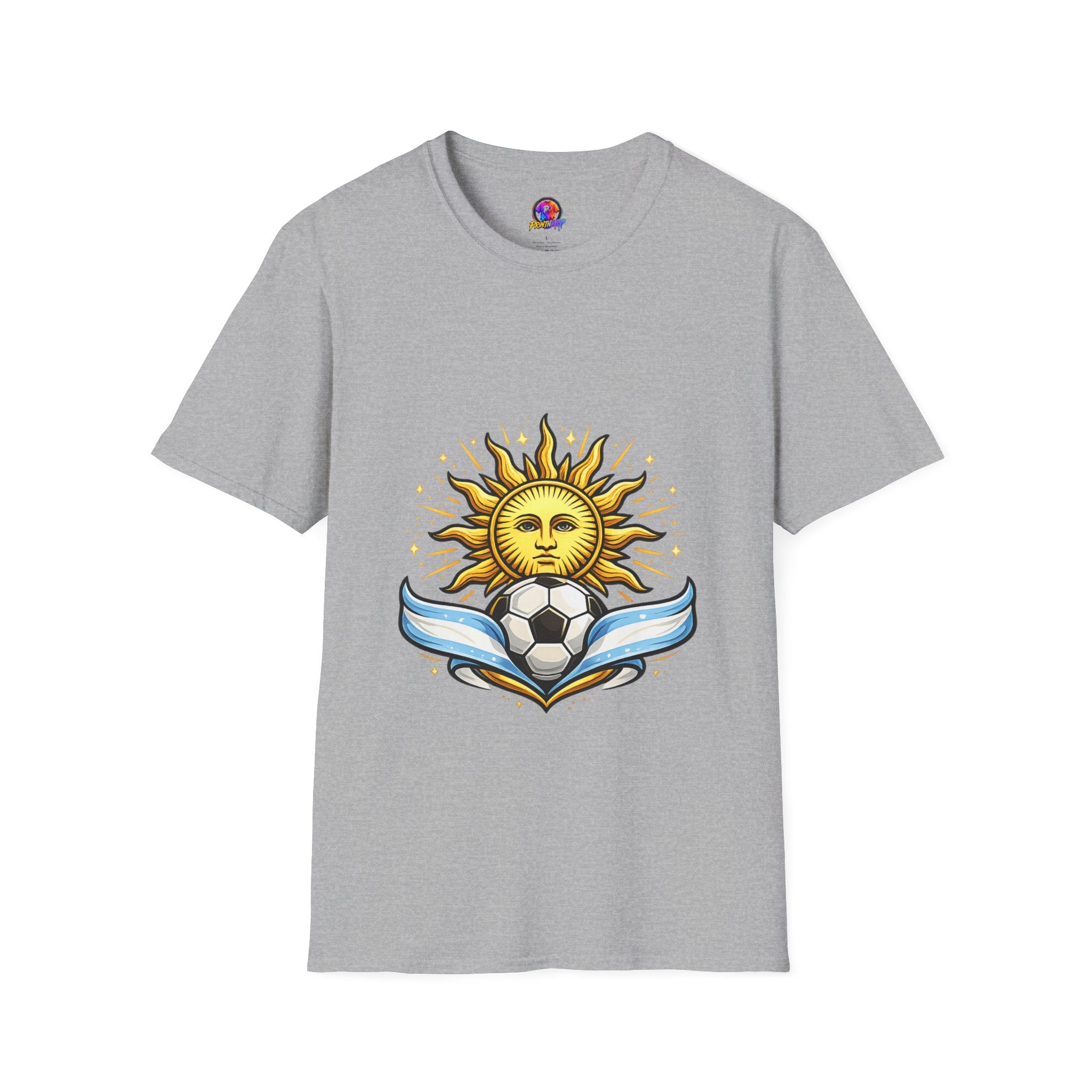 Argentina Sun Face Soccer T-Shirt — Retro Celestial Football Tee