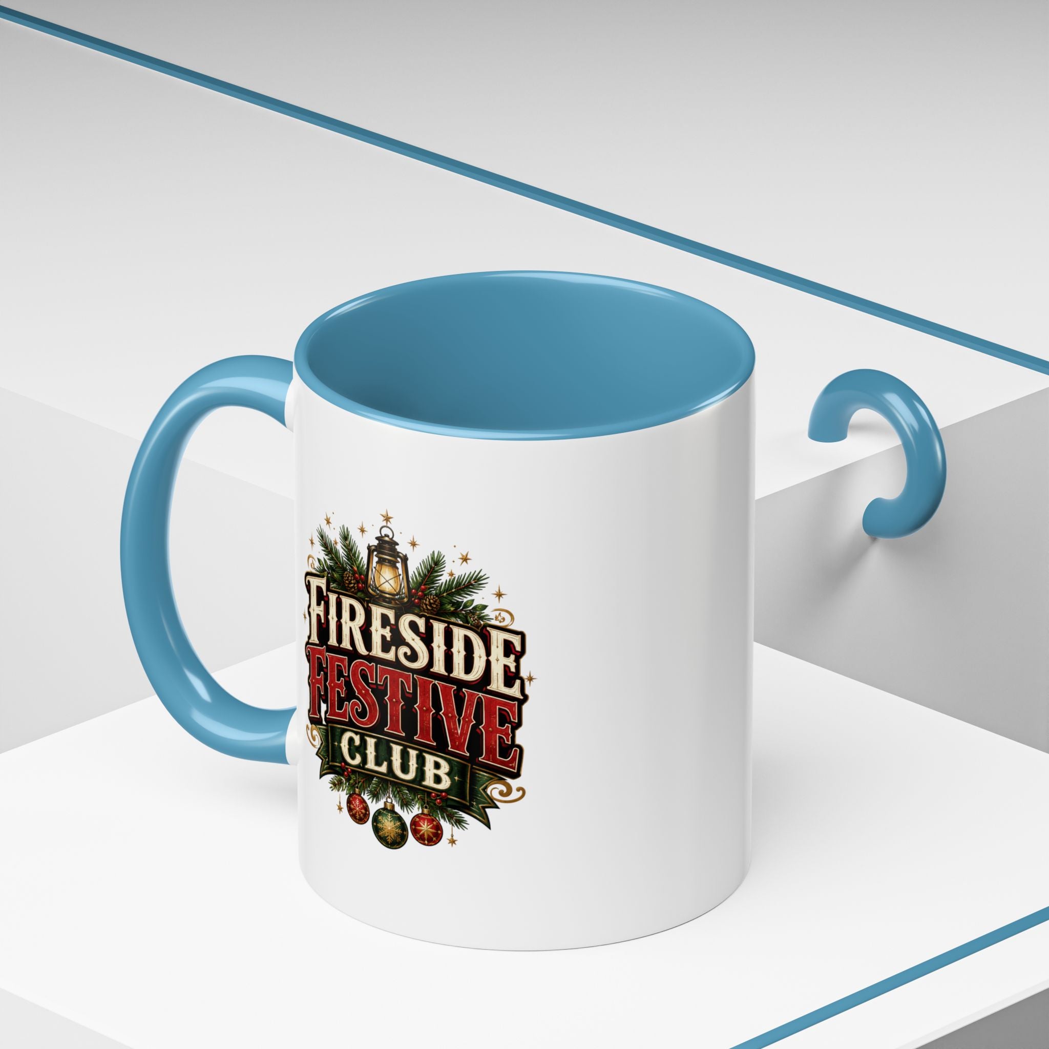 Fireside Festive Club Accent Coffee Mug — Holiday Christmas Hot Cocoa Gift