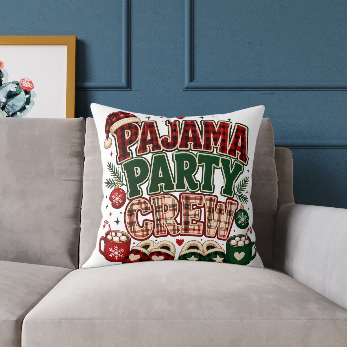 Christmas Pillow — Pajama Party Crew Holiday Decorative Throw Pillow