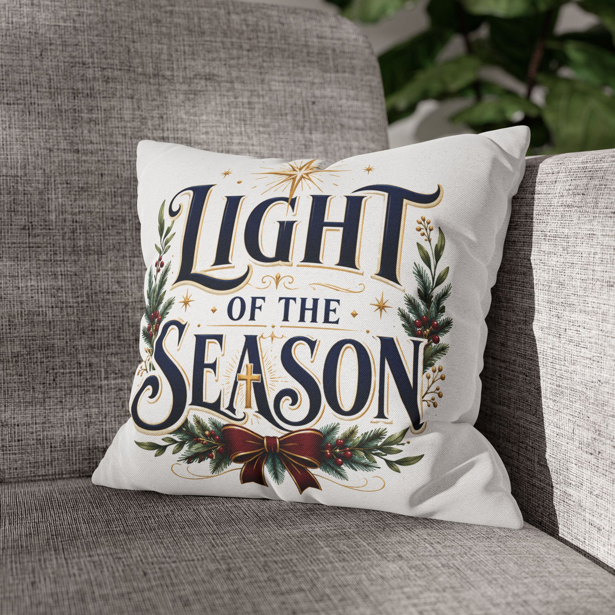 Christmas Holiday Throw Pillowcase— "Light of the Season" Decorative Cushion
