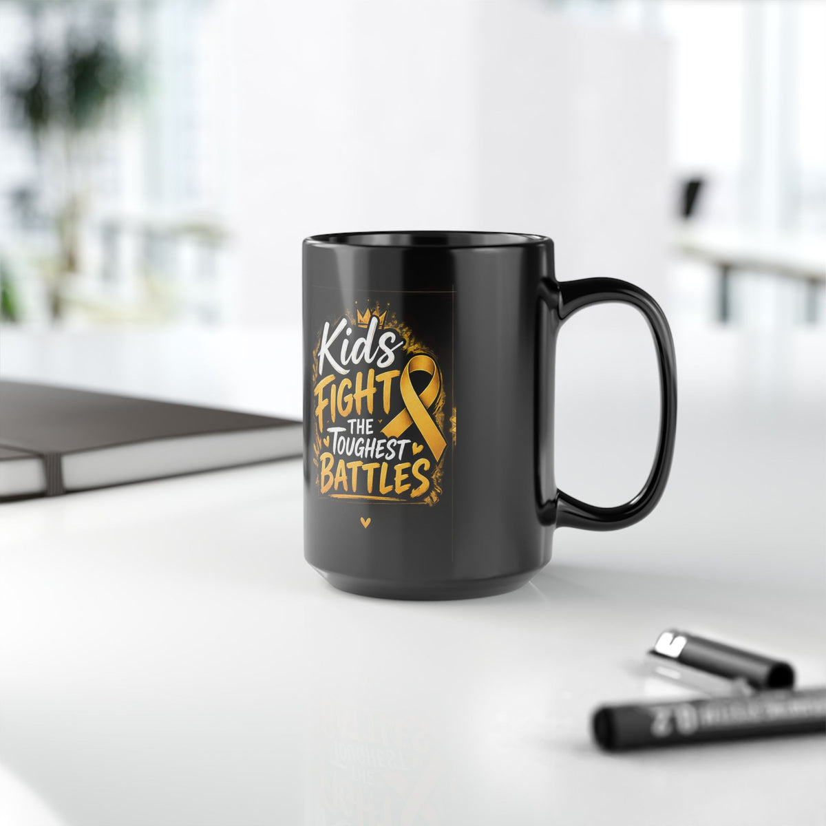 Childhood Cancer Awareness Ribbon Kids Fight the Toughest Battles Black Mug — 11oz/15oz