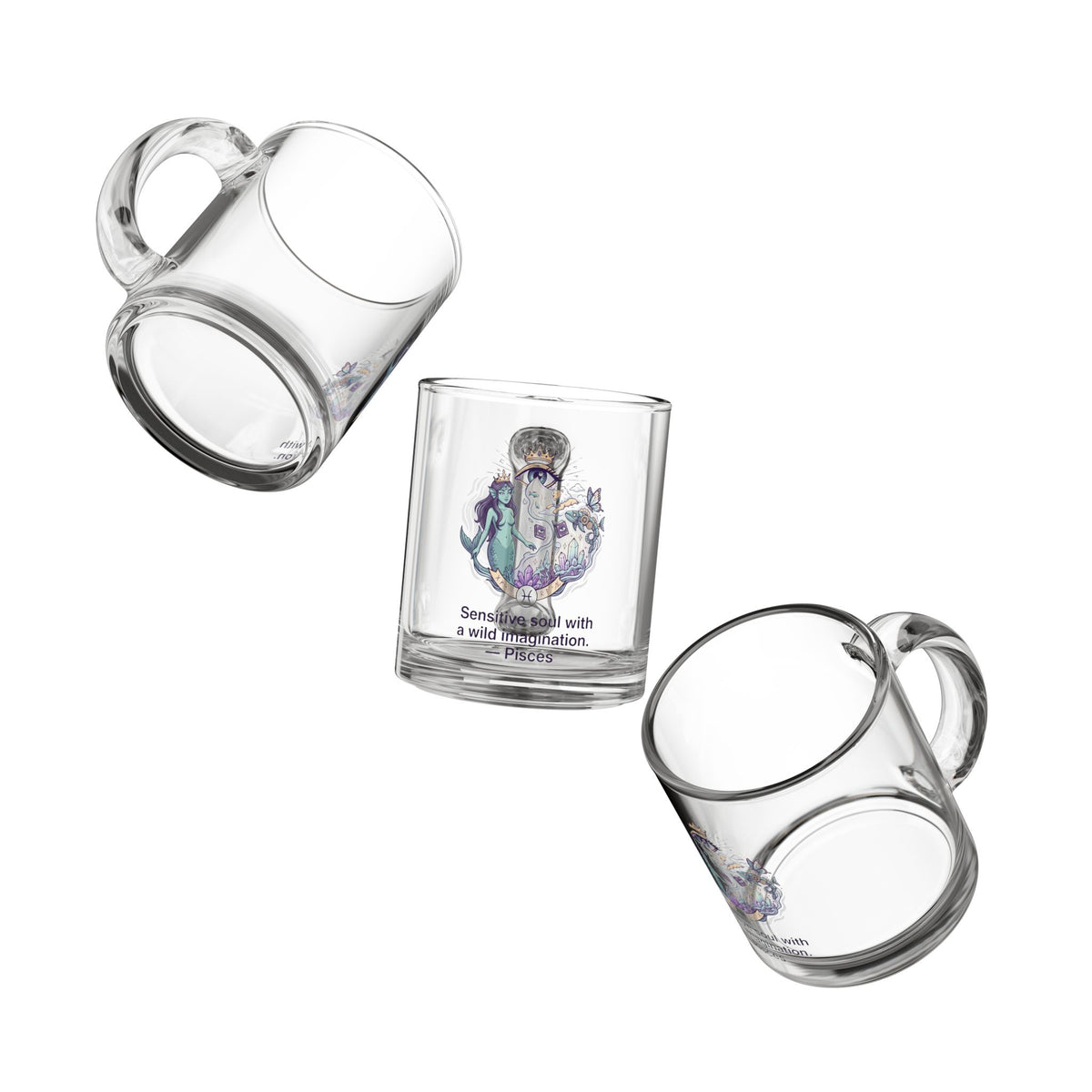 Pisces Glass Mug — "Sensitive soul with wild imagination" 10oz Zodiac Coffee Cup