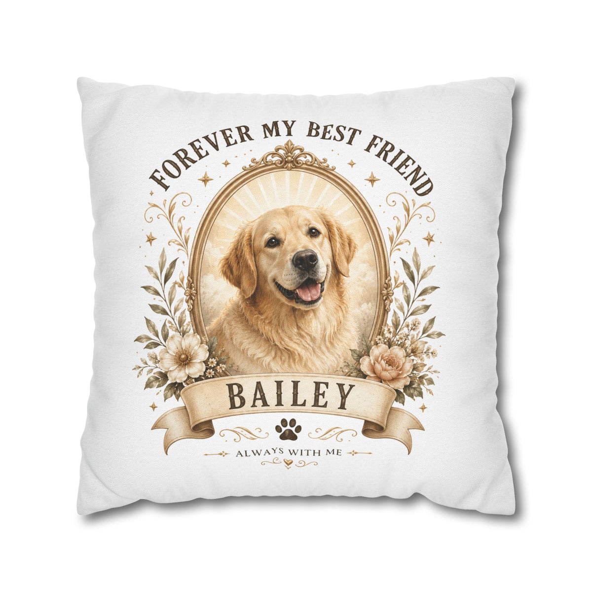 Dog Portrait Pillowcase Milo Bailey Dog Dad Mom— "Forever My Best Friend" Personalized Pet Throw Pillow