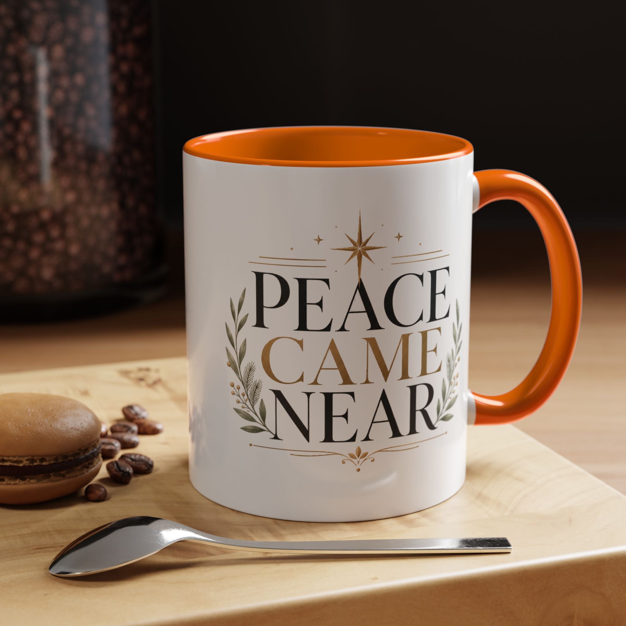 Christmas Peace Came Near Accent Coffee Mug — Holiday Christian Christmas Tea Cup