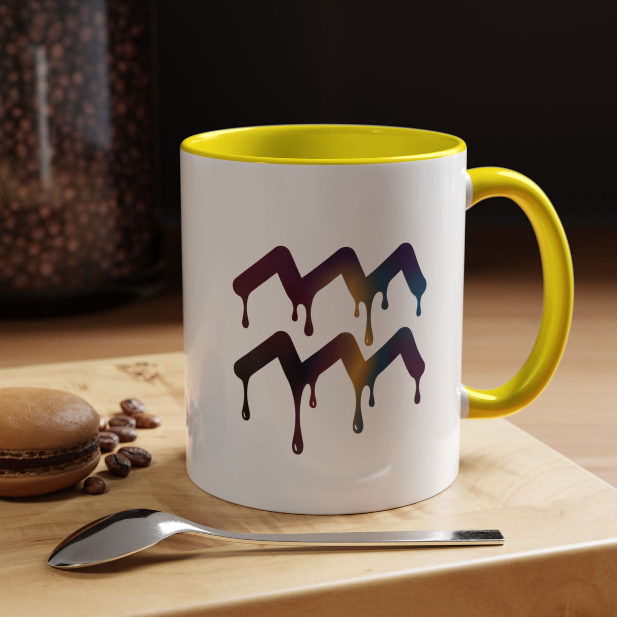 Aquarius Zodiac Dripping Rainbow Chevron Accent Coffee Mug —  Color-Accent Ceramic Mug