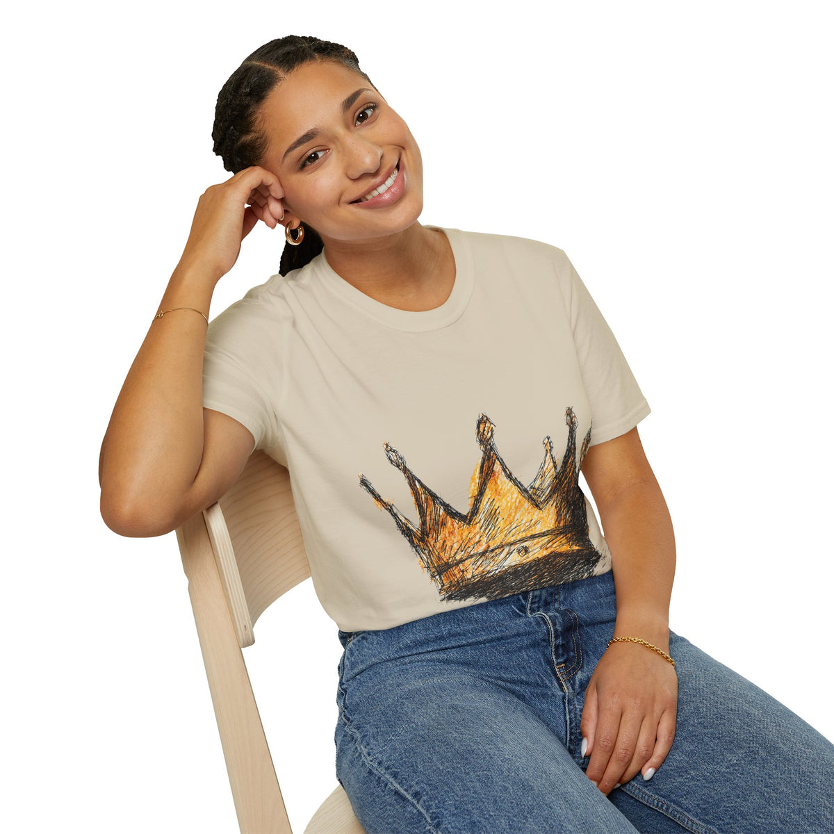 Crowned Sketch T‑Shirt — Hand‑Drawn Gold Crown Graphic Tee