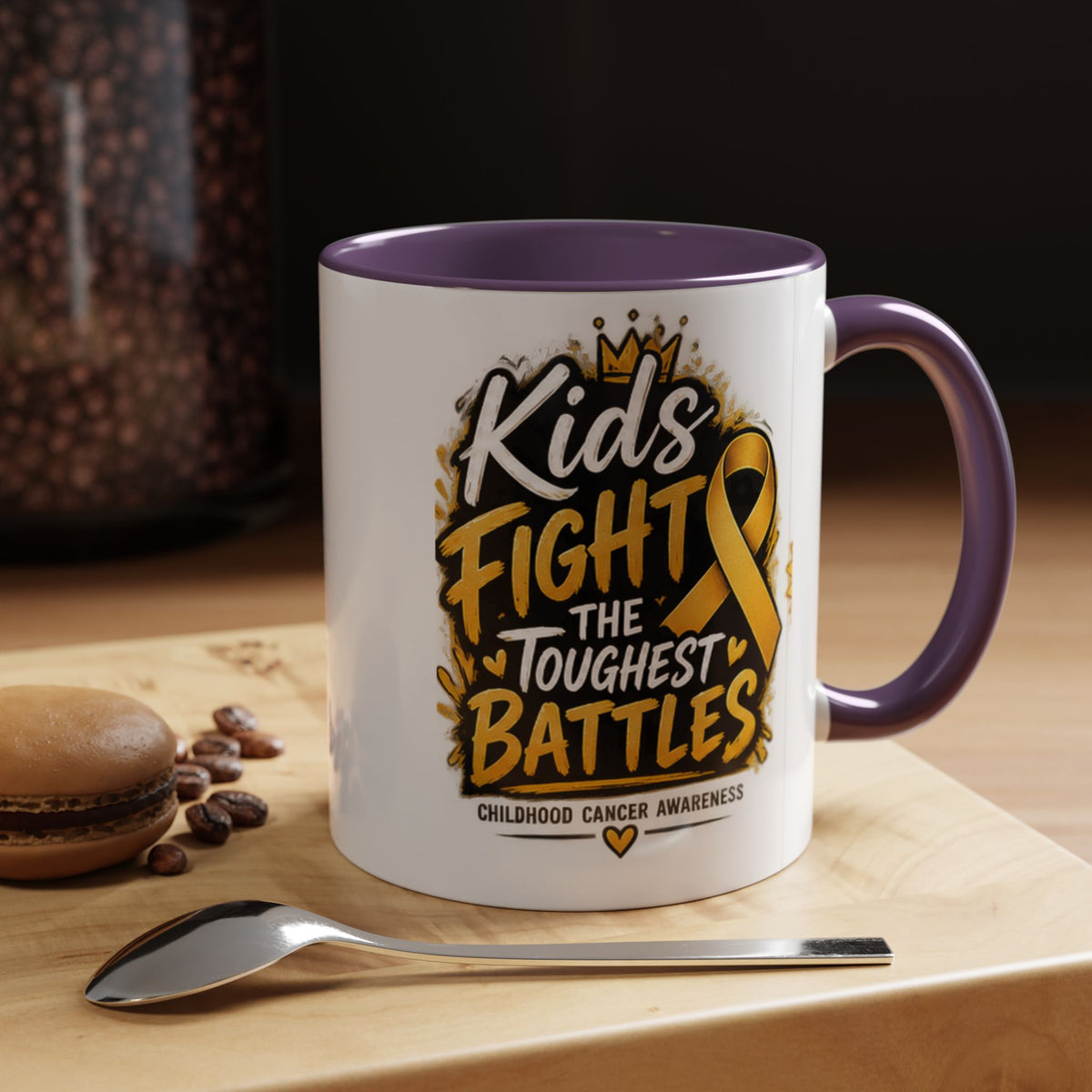 Kids Fight The Toughest Battles Accent Coffee Mug — Childhood Cancer Awareness 11/15oz