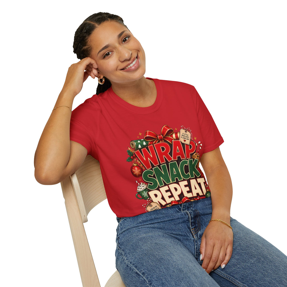 T-Shirt — "Wrap Snack Repeat" Christmas Graphic Tee
