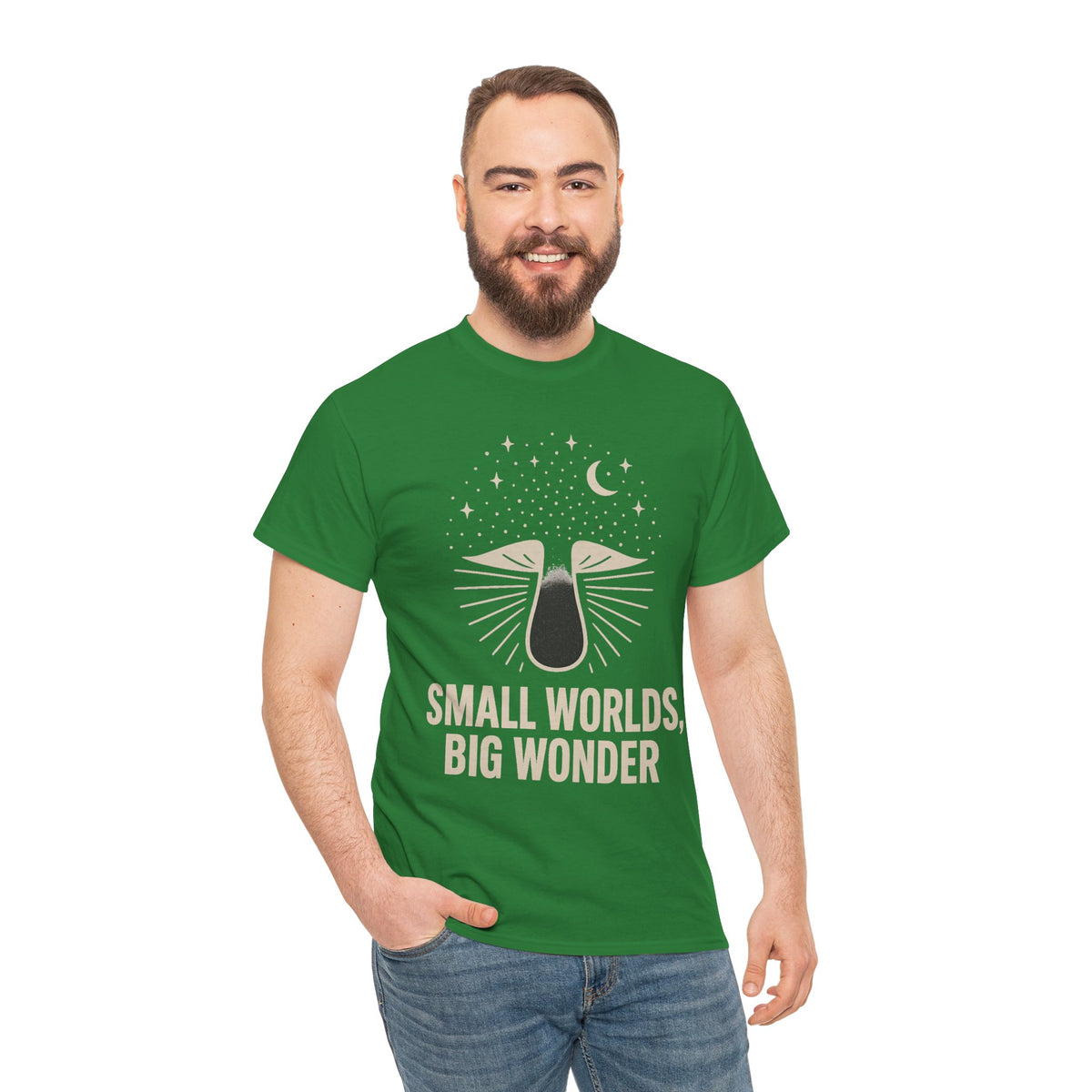 Small Worlds Big Wonder Celestial Mushroom Tee - Aesthetic Nature T-Shirt - Trending Now - September 2026
