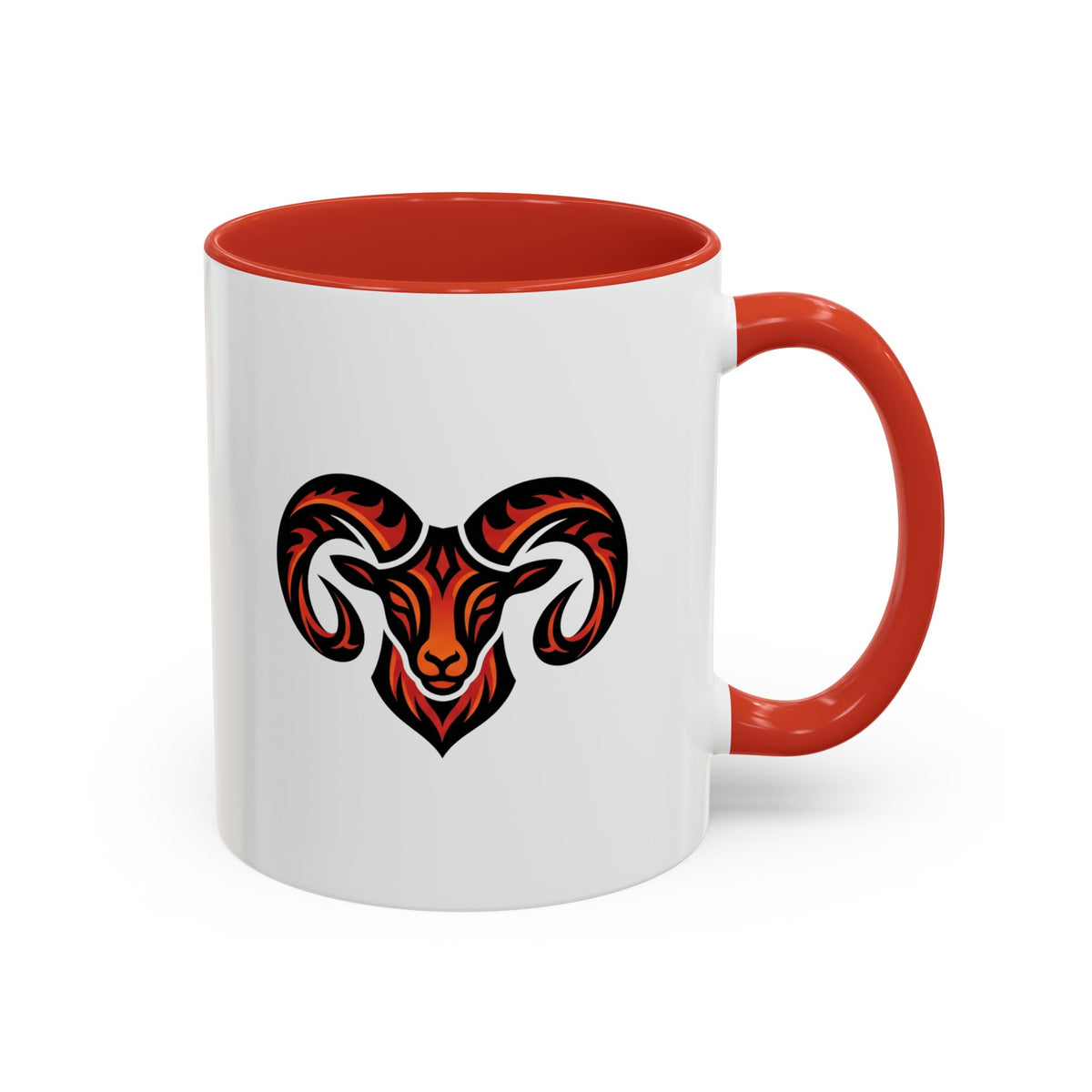 Aries Zodiac Ram Logo Accent Coffee Mug — Bold Tribal Ram Head Design