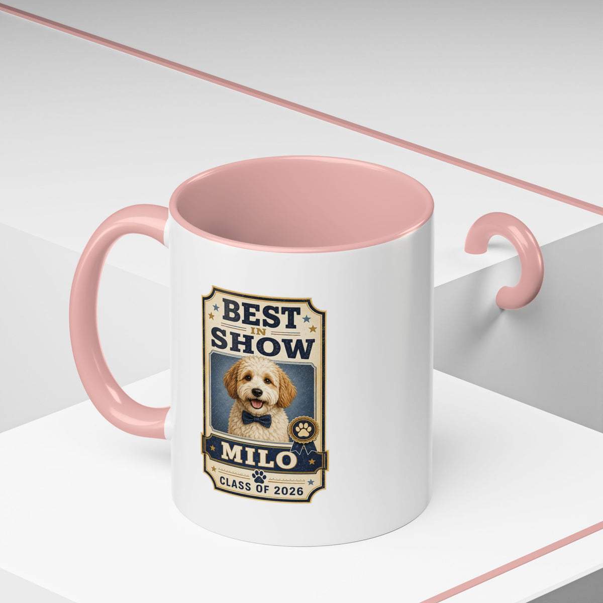 Milo Bailey Dog Dad Mom Best in Show Personalized Dog Photo Coffee Mug — Custom Pet Name (e.g., Milo) — Class of 2026 Accent Mug