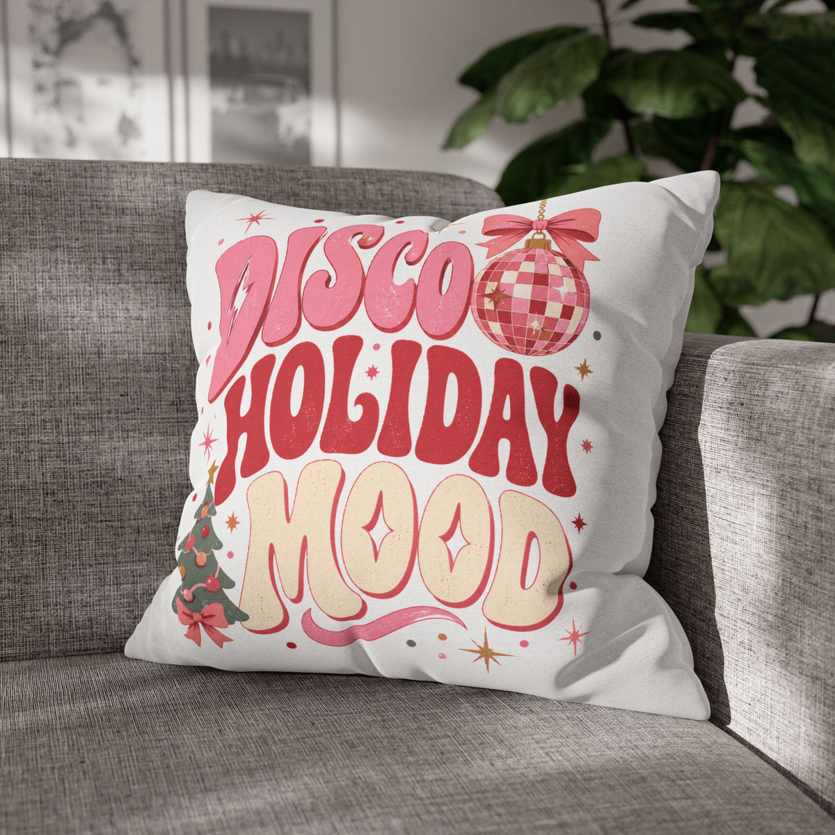 Holiday Pillowcase — 'Disco Holiday Mood' Retro Christmas Decor Modern Day Christmas