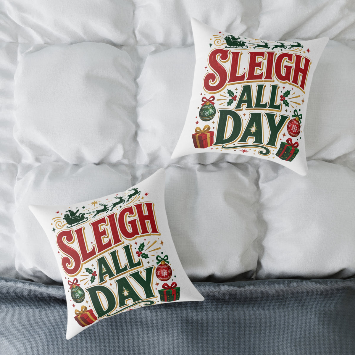 Christmas Sleigh All Day Decorative Pillow — Festive Christmas Holiday Throw Cushion