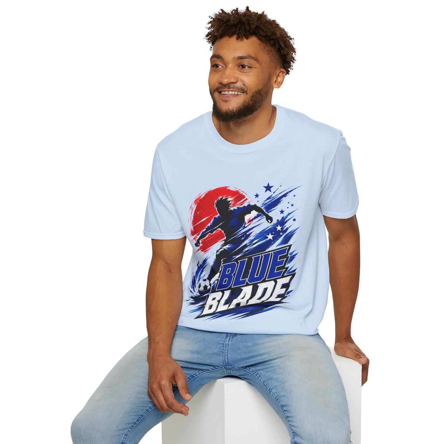 Japan T-Shirt — Blue Blade Soccer Graphic Tee (Red & Blue Starburst)
