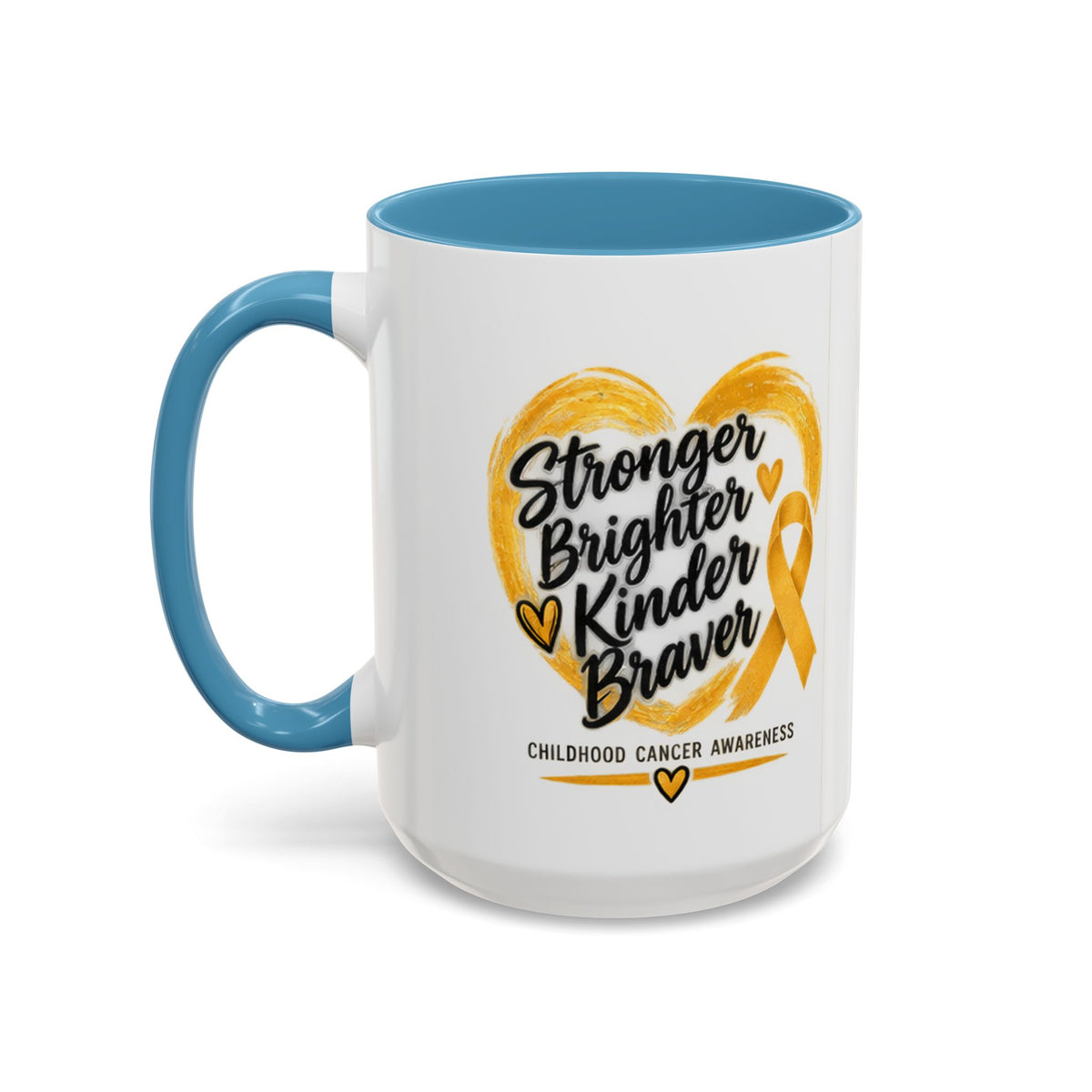 Childhood Cancer Awareness Accent Coffee Mug — "Stronger Brighter Kinder Braver"