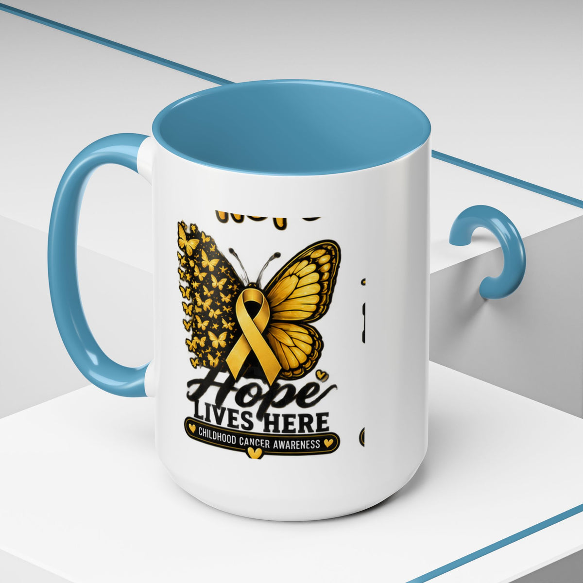 Children’s Cancer Awareness Accent Coffee Mug — "Hope Lives Here" (11/15oz)