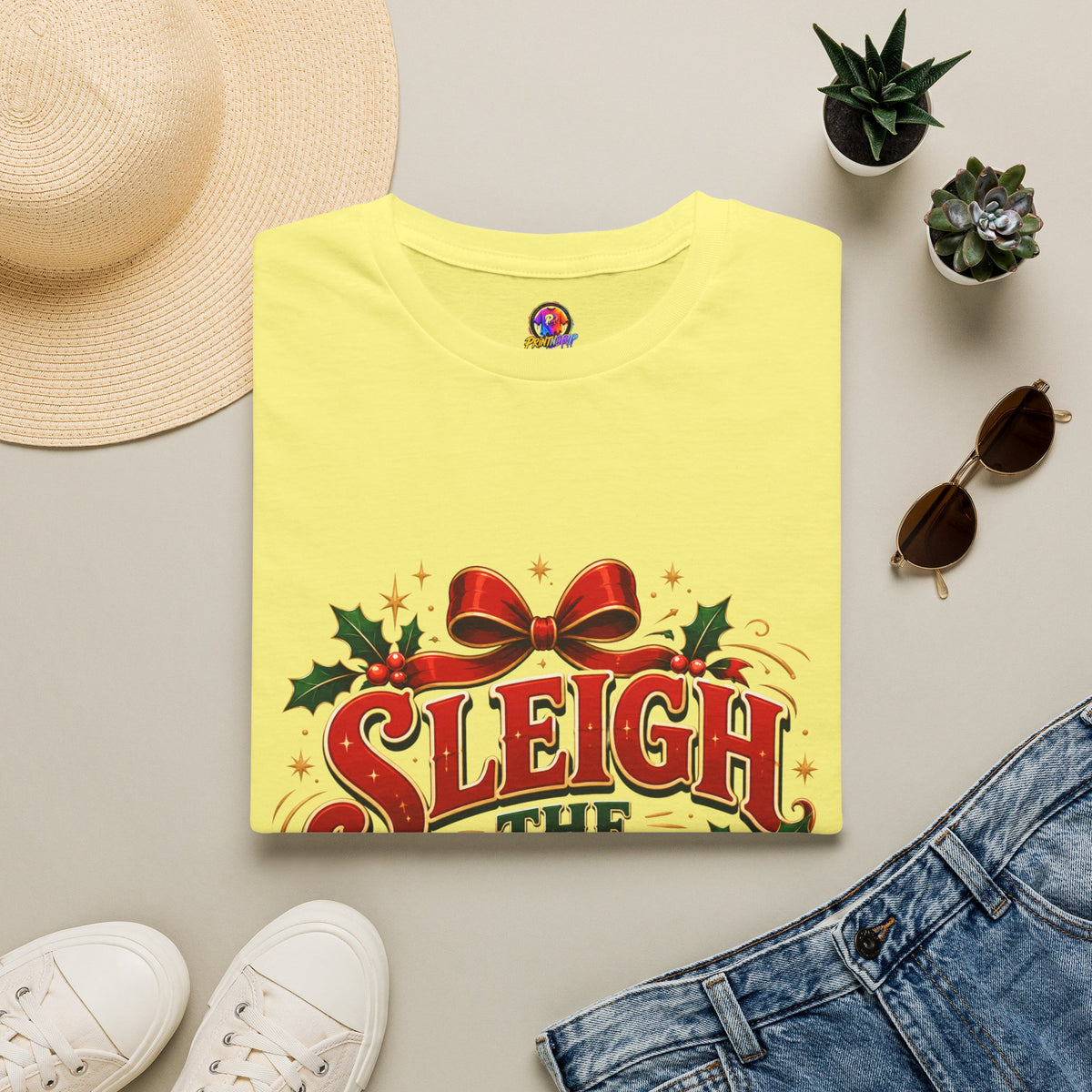 Christmas T-Shirt — "Sleigh the Day" Holiday Graphic Tee