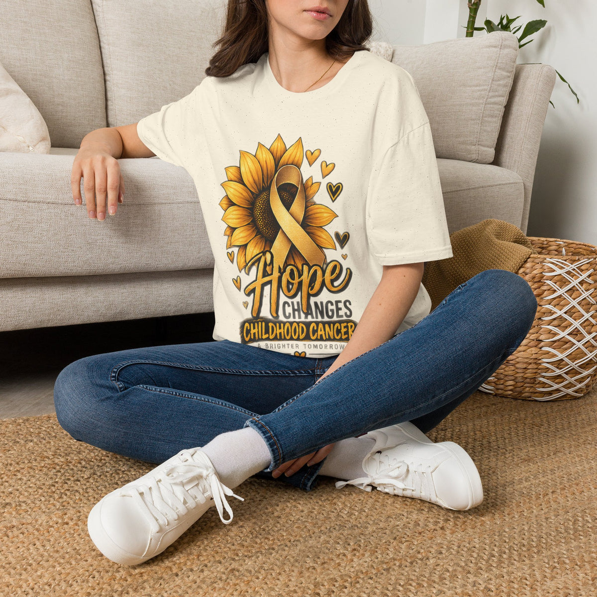 Childhood Cancer Awareness T-Shirt — "Hope Changes Lives" Sunflower Ribbon