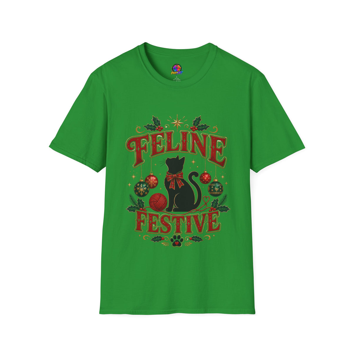 Feline Festive T-Shirt — Cute Black Cat Christmas Holiday Tee