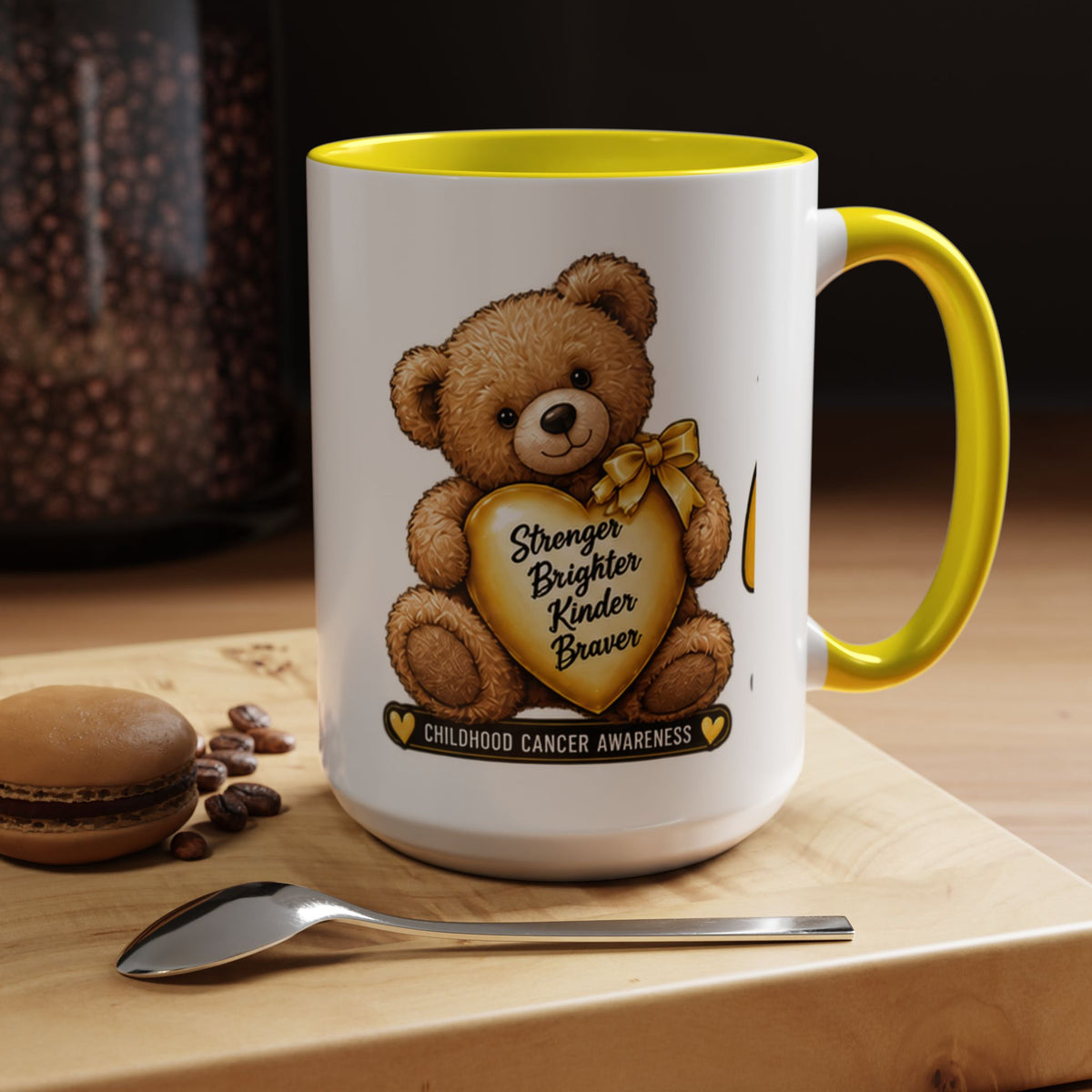 Gold Ribbon Teddy Bear Childhood Cancer Awareness Accent Mug (11/15oz)