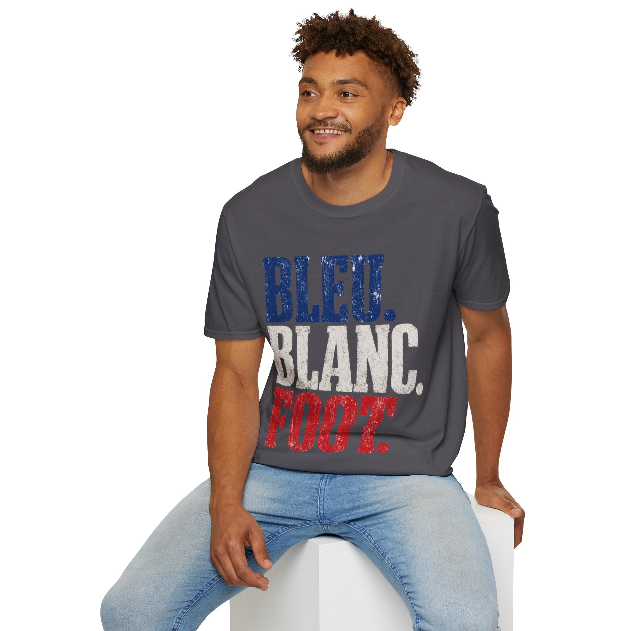 France T-Shirt — Bleu Blanc Foot Vintage French Flag Soccer Graphic Tee