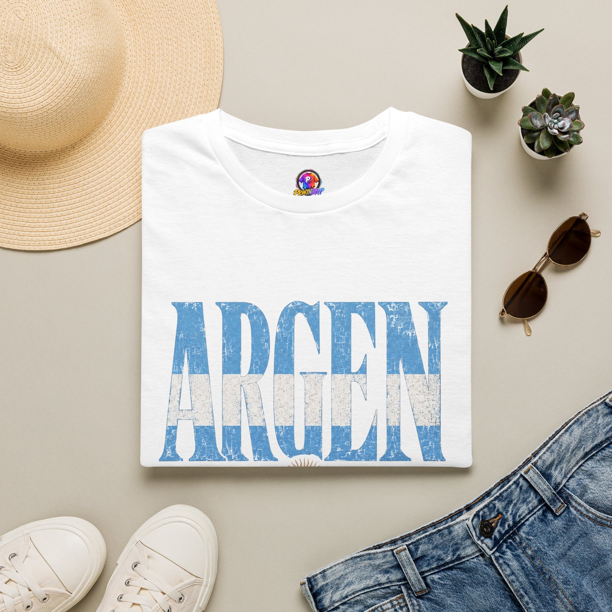 Argentina Flag Graphic T‑Shirt — Vintage Blue Distressed Typography