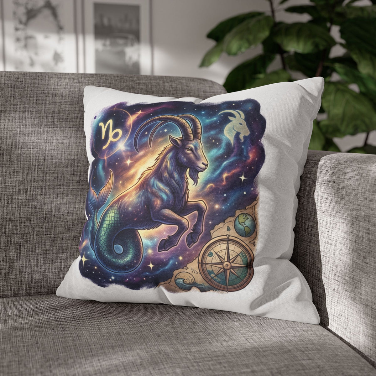 Capricorn Zodiac Throw Pillowcase — Mystical Goat Constellation Home Decor