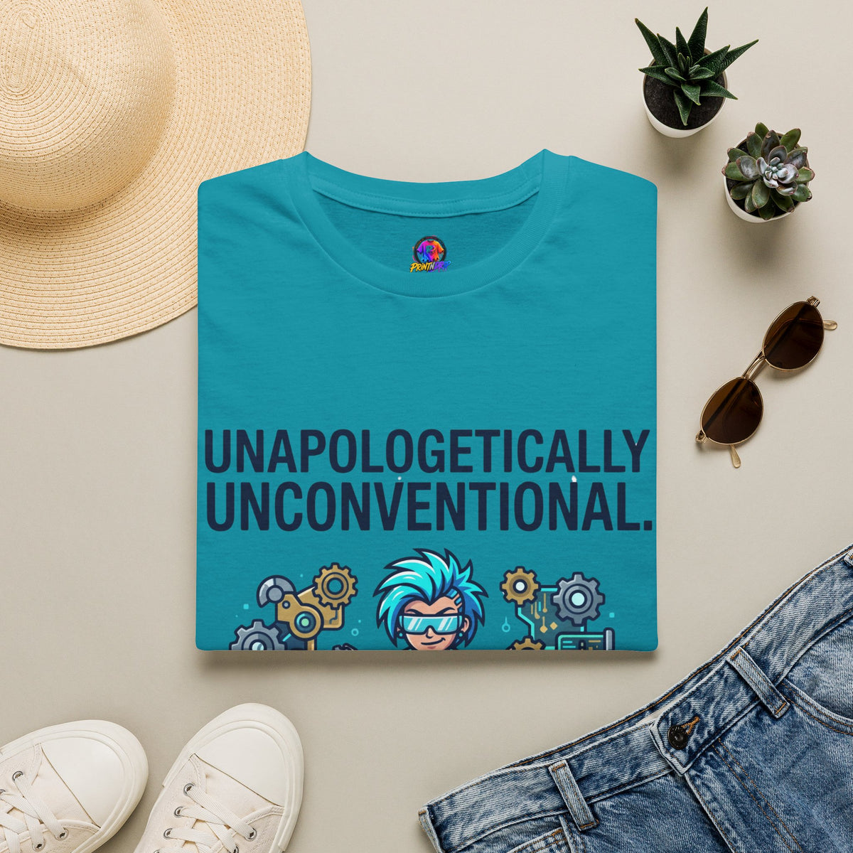 Unapologetically Unconventional T-Shirt — Quirky Steampunk Inventor Graphic Tee