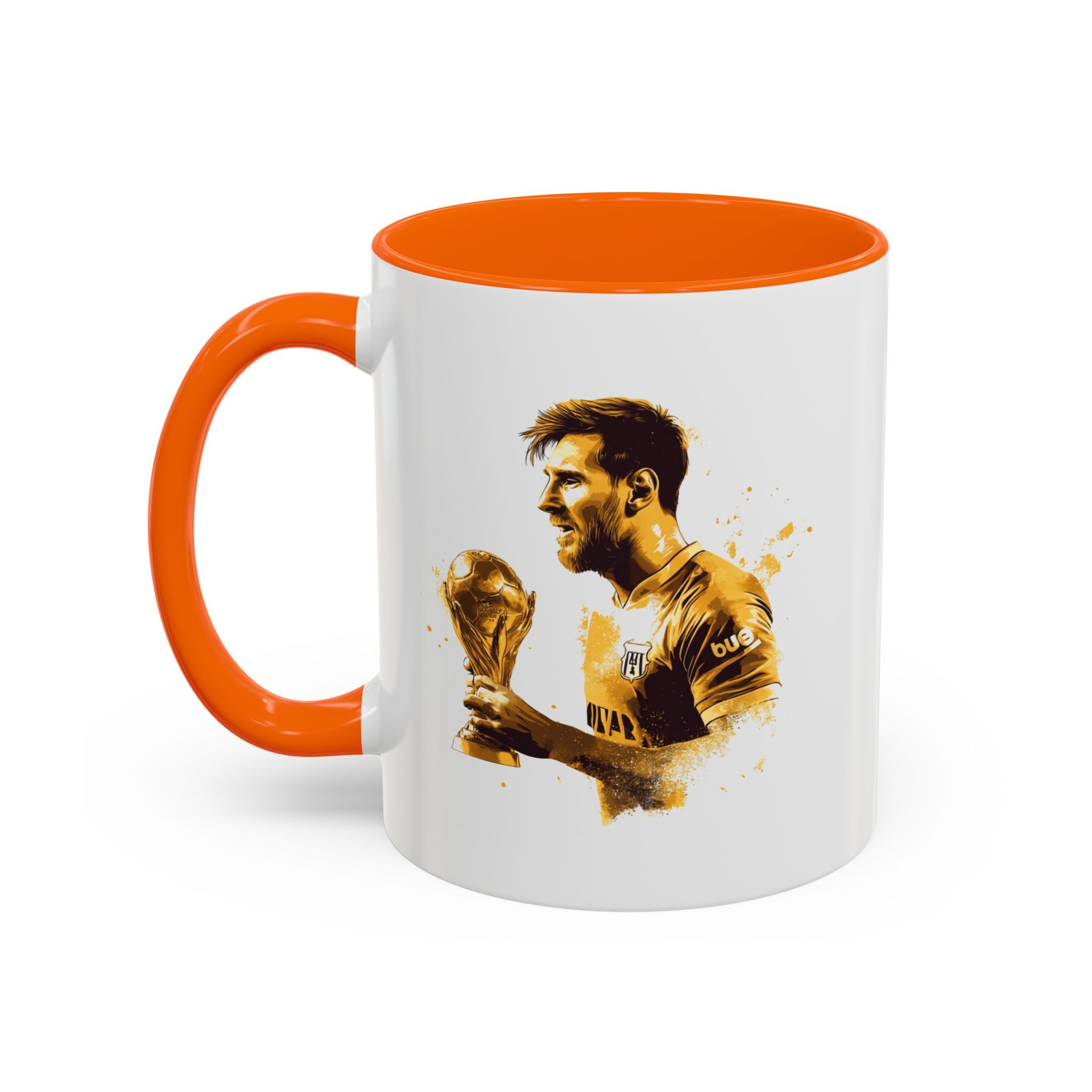 Soccer Legend Coffee Mug — Player Holding Trophy Accent Mug