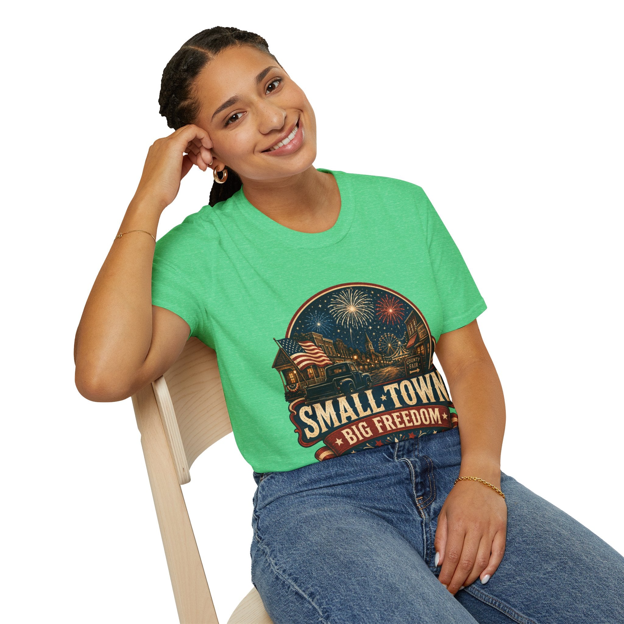Small Town Big Freedom T-Shirt — Patriotic 4th of July Fireworks Tee