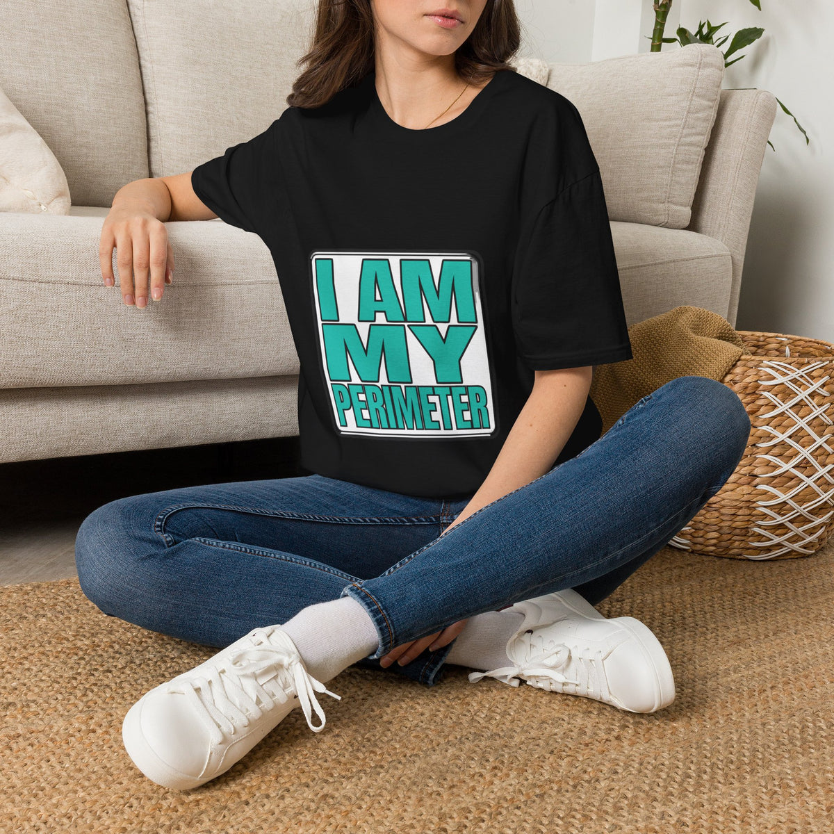 I Am My Perimeter Teal Block Badge T-Shirt - Minimalist Graphic Quote Tee - Trending Now - September 2026