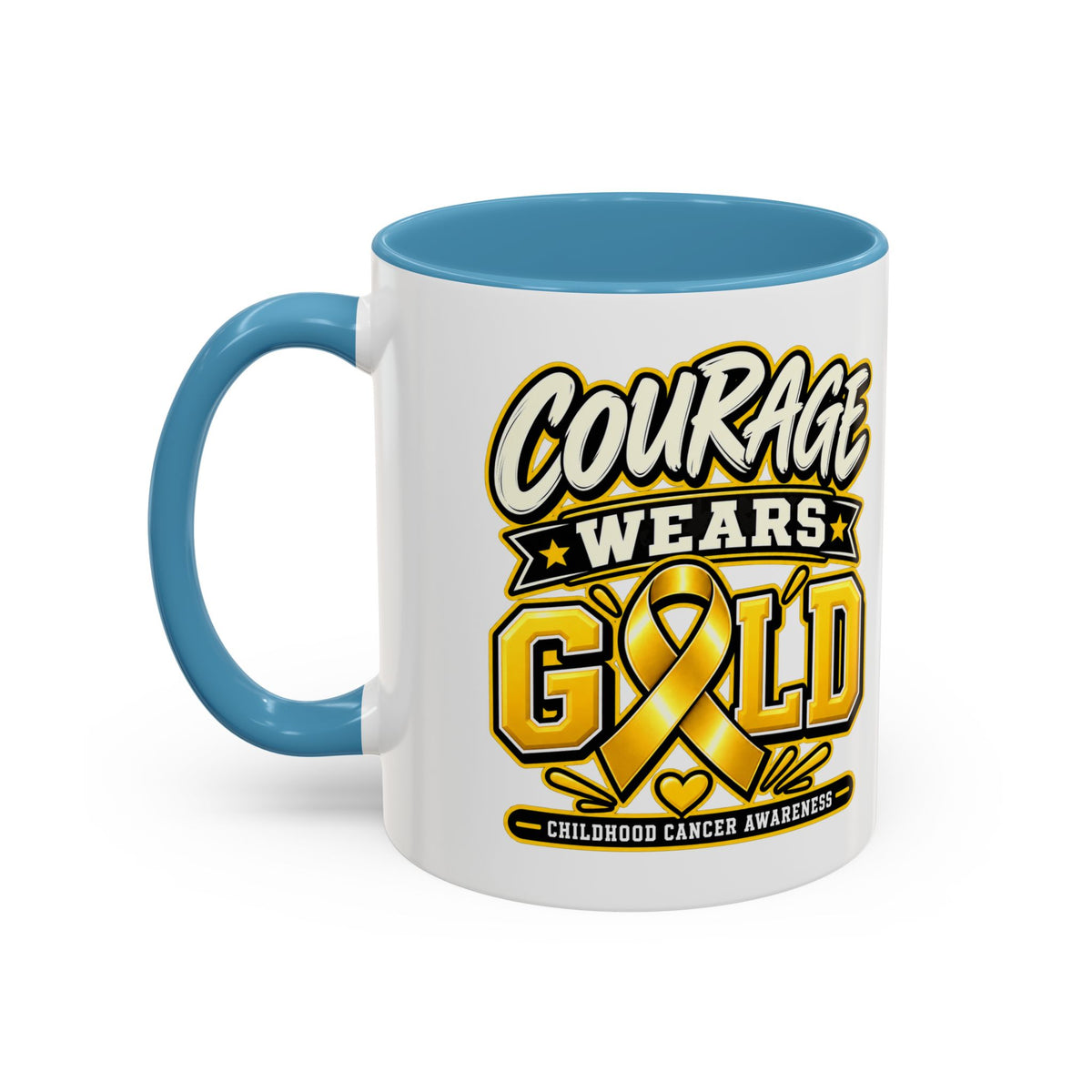 Courage Wears Gold Coffee Mug — Childhood Cancer Awareness Tea Cup