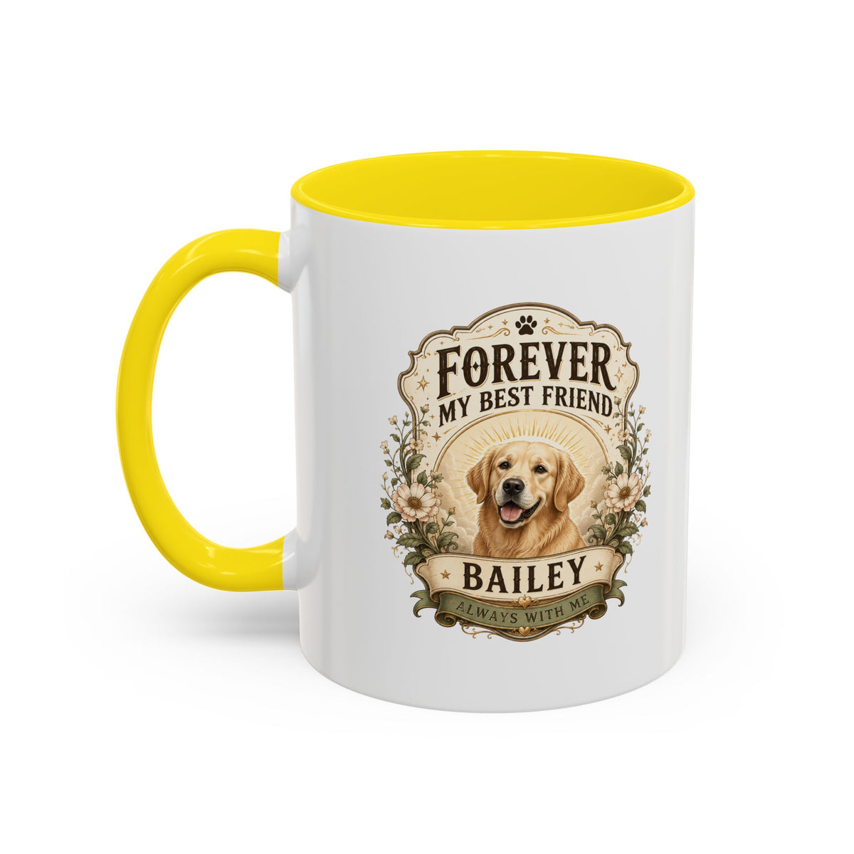 Milo Bailey Dog Dad Mom Forever My Best Friend Dog Coffee Mug — Personalized Pet Name Golden Retriever Accent Mug