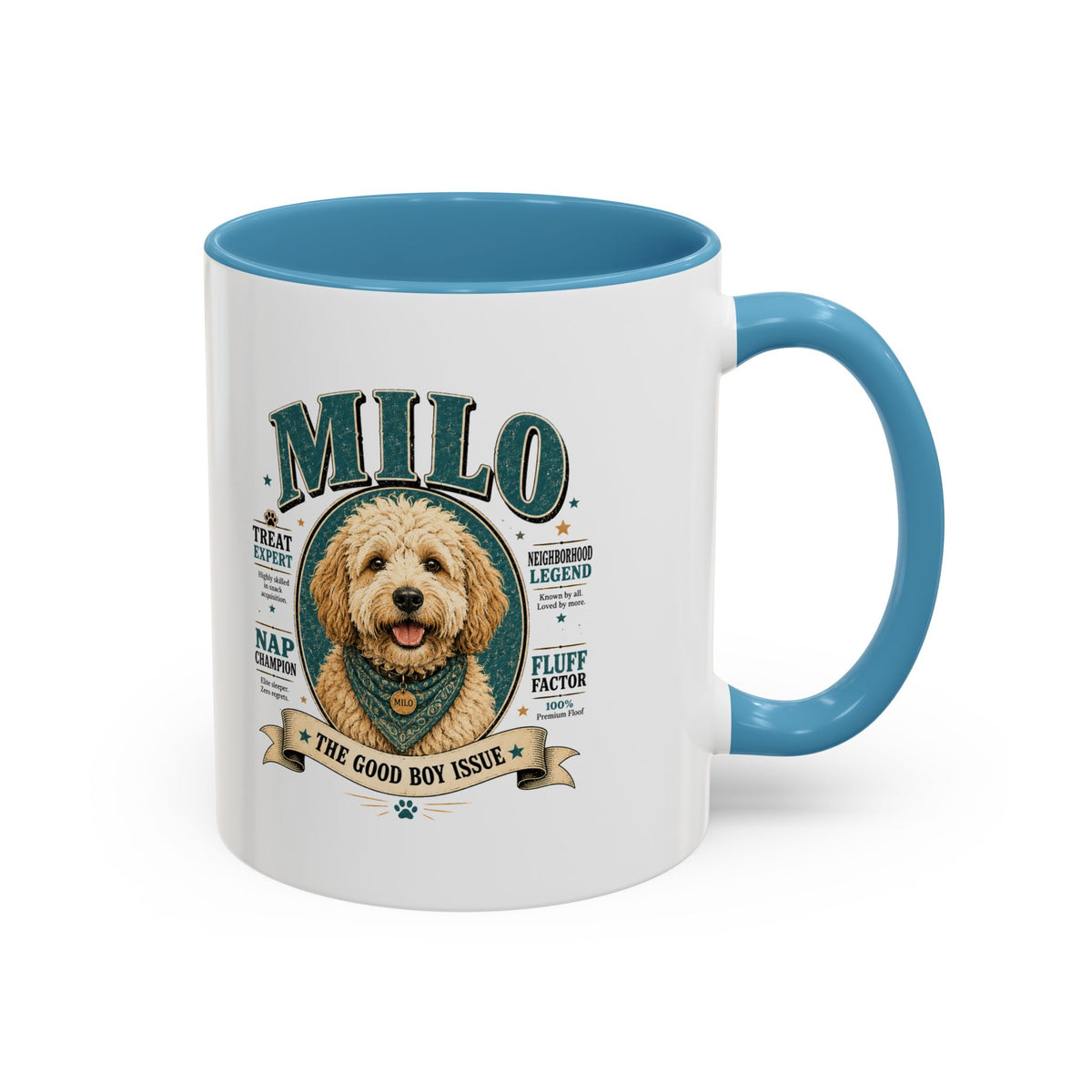 Milo Bailey Dog Dad Mom Milo Personalized Dog Coffee Mug — 'The Good Boy Issue' Accent