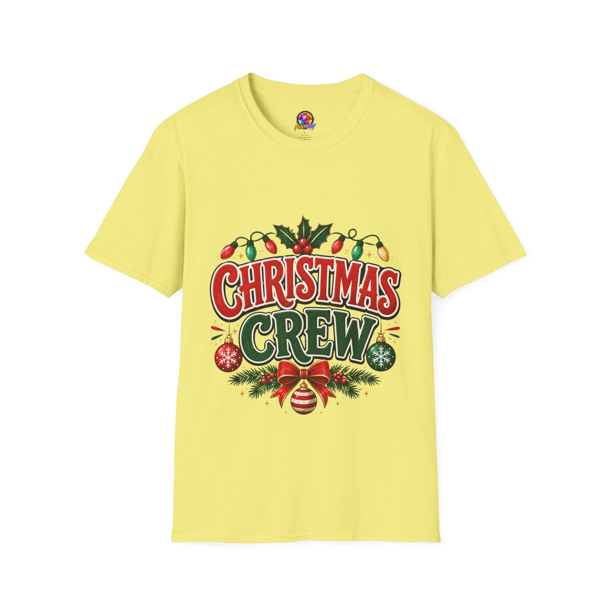 Christmas Crew T-Shirt — Festive Holiday Graphic Tee with Lights & Holly