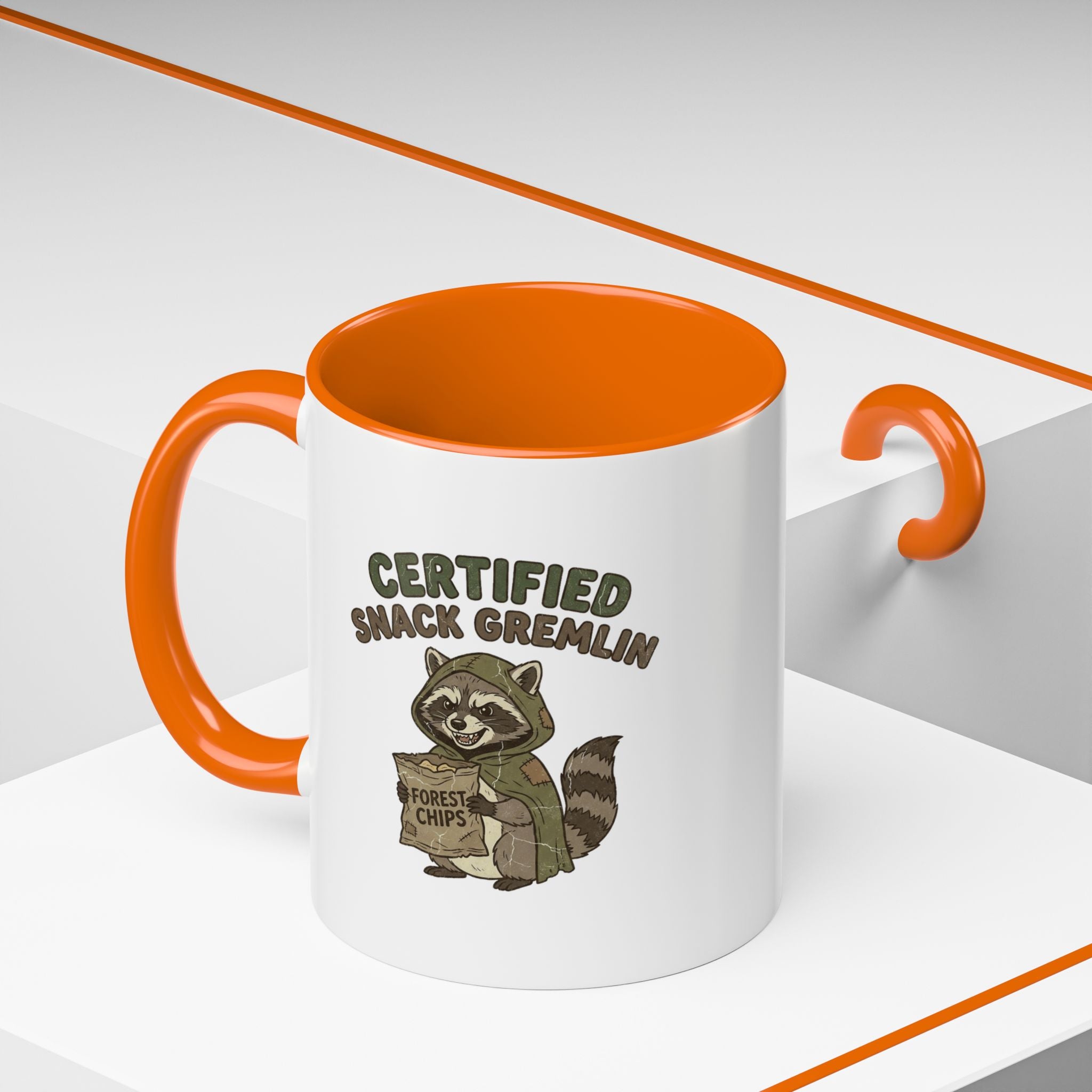 Funny Certified Snack Gremlin Coffee Mug — Cute Raccoon Snack Lover Accent Mug