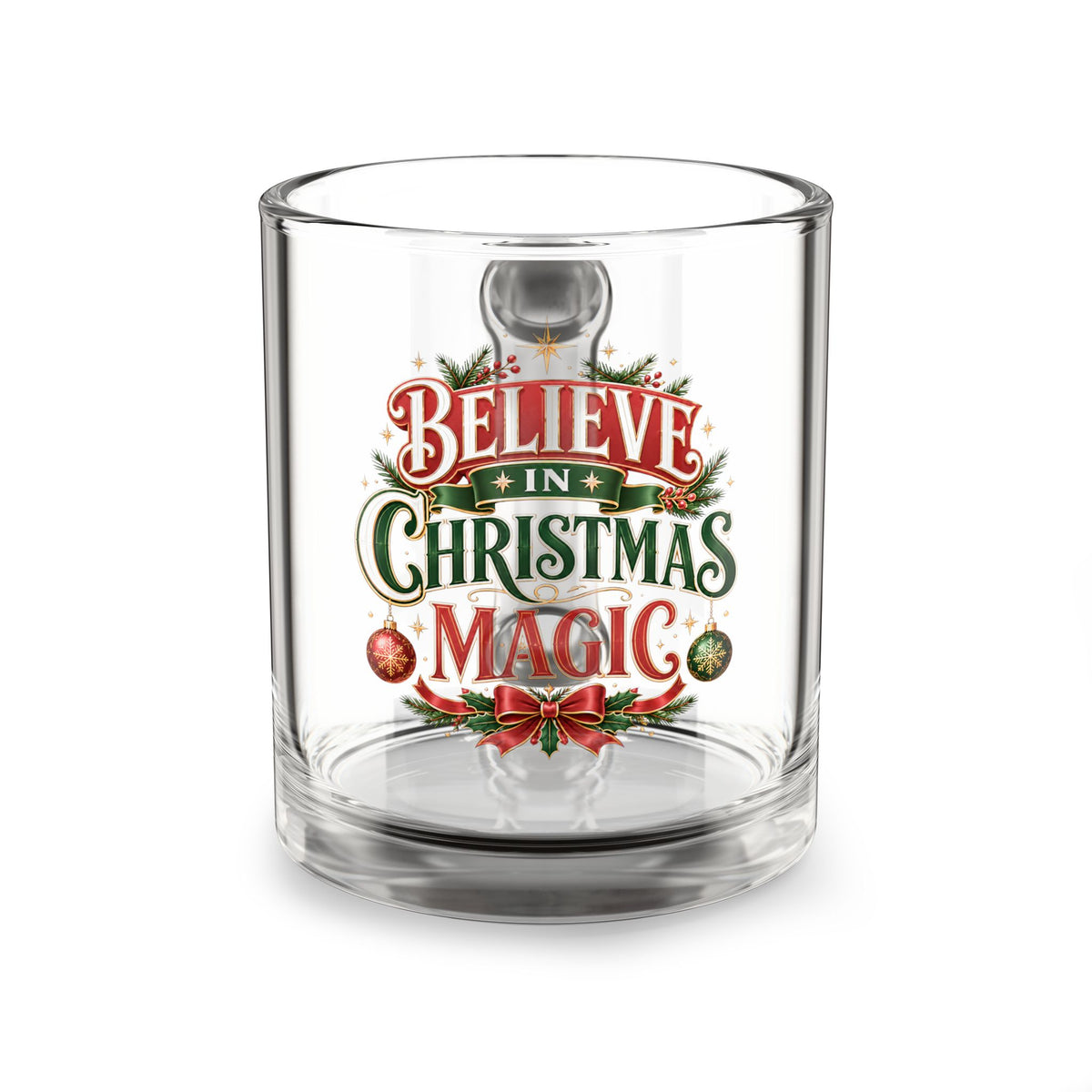 Christmas Glass Mug 10 oz Believe in Christmas Magic Glass Mug — 10oz Holiday Coffee & Tea Cup